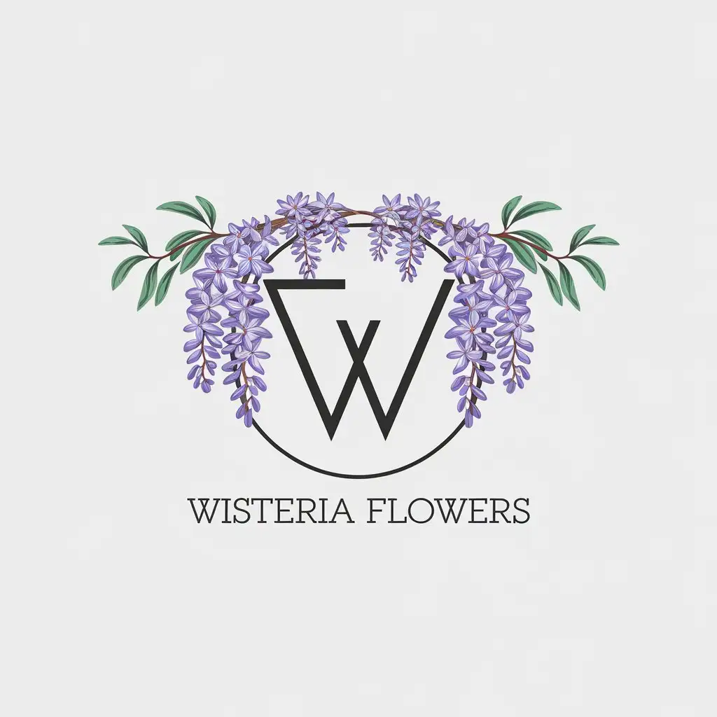 LOGO Design For Wisteria Flowers Minimalistic FW Letters on Clear Background