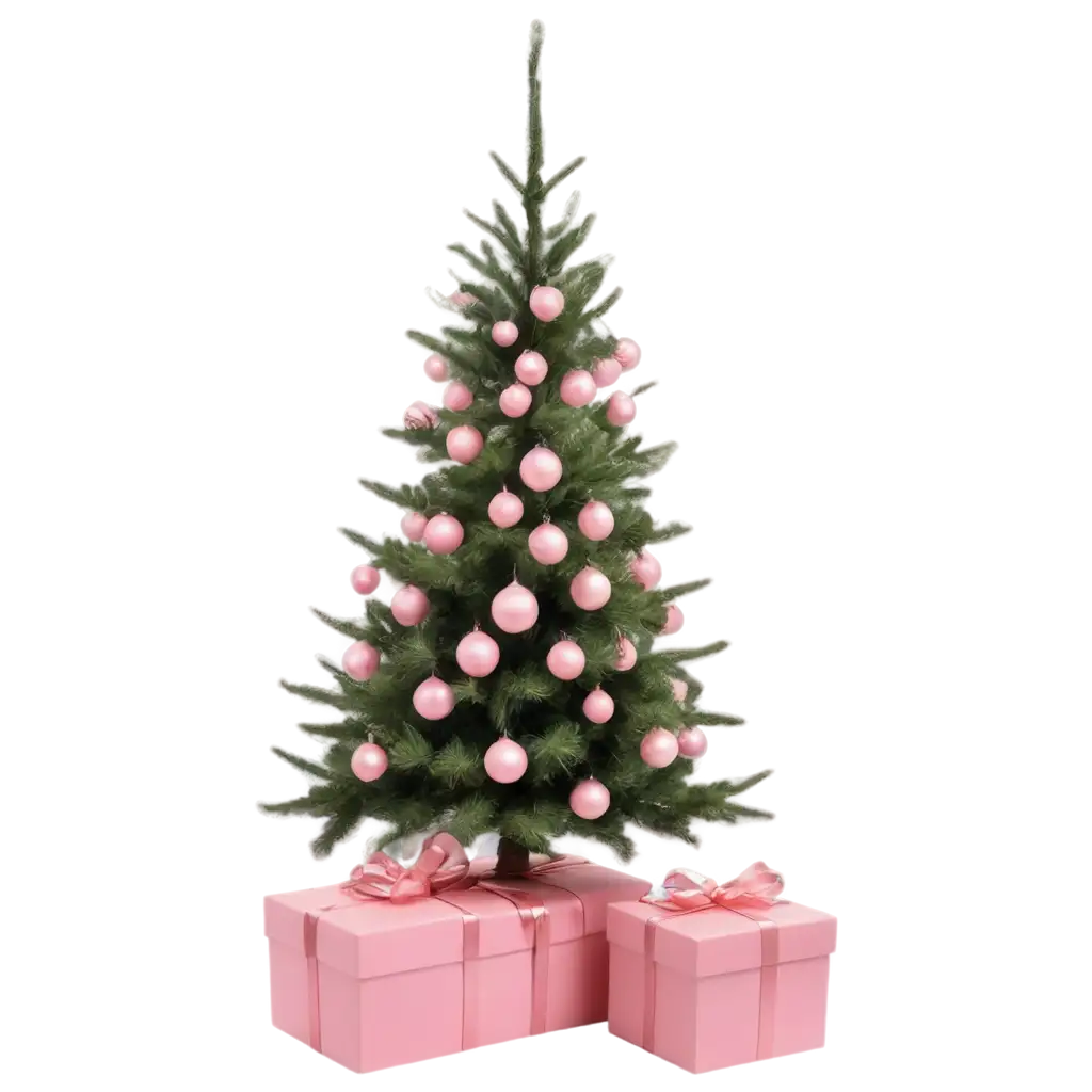 Realistic-180-cm-High-Fluffy-Christmas-Tree-PNG-with-Light-Pink-Decorations-Minimalist-Style-for-Holiday-Design