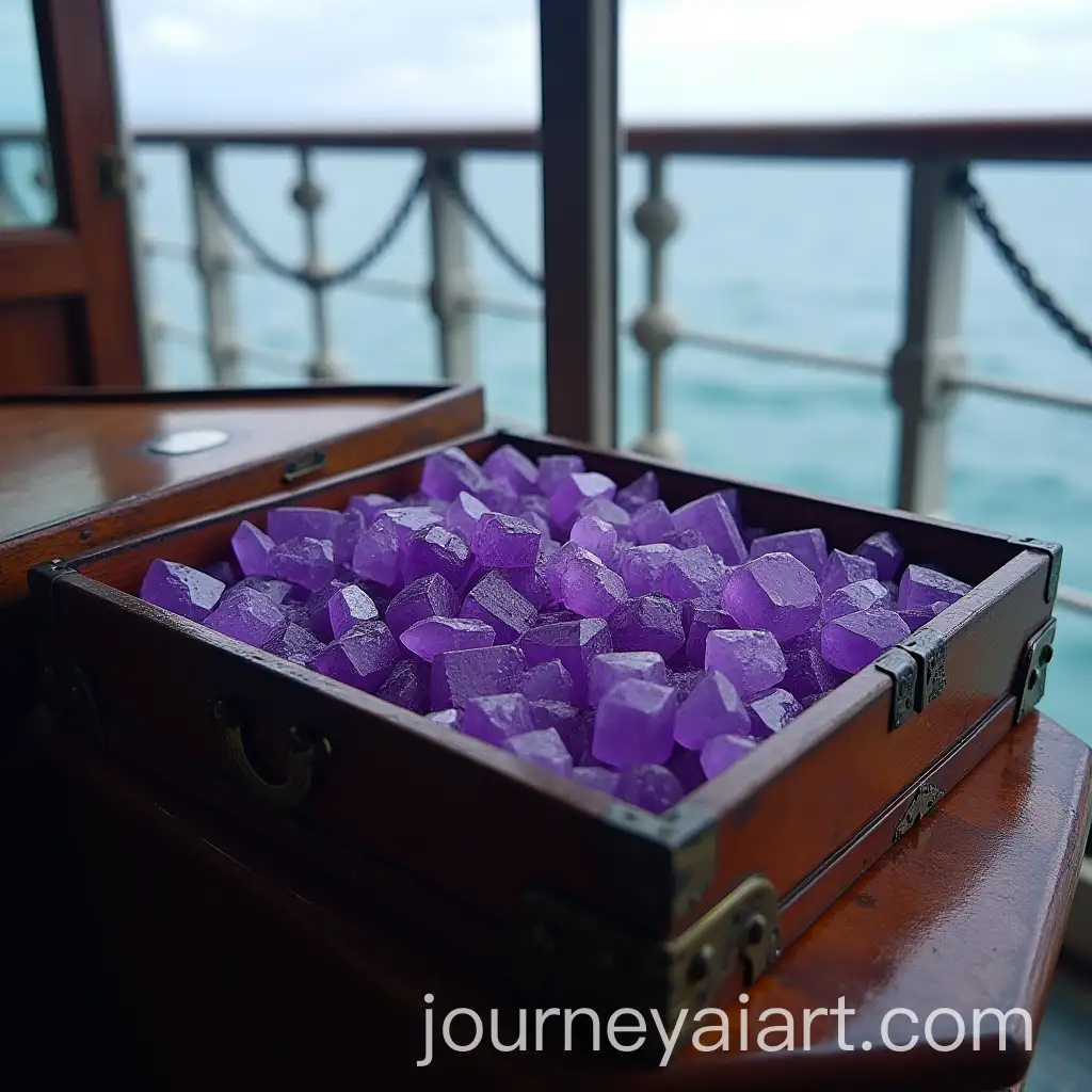 Scattered-Purple-Crystals-in-an-Ajar-Box-on-a-Ship-with-Sea-View
