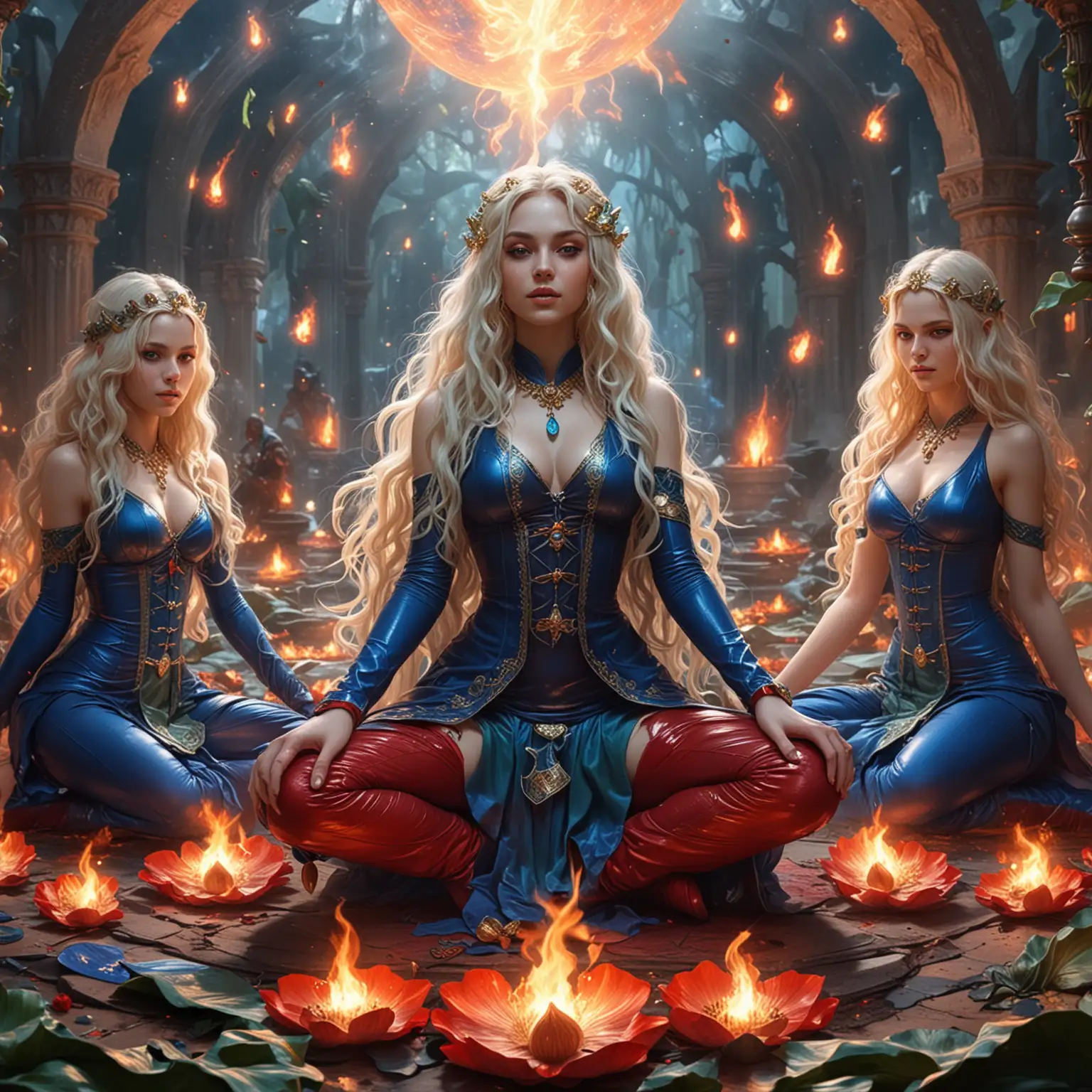 Adolescent Empress Goddesses as Sorceress Vampires Surrounded by Fire Circles