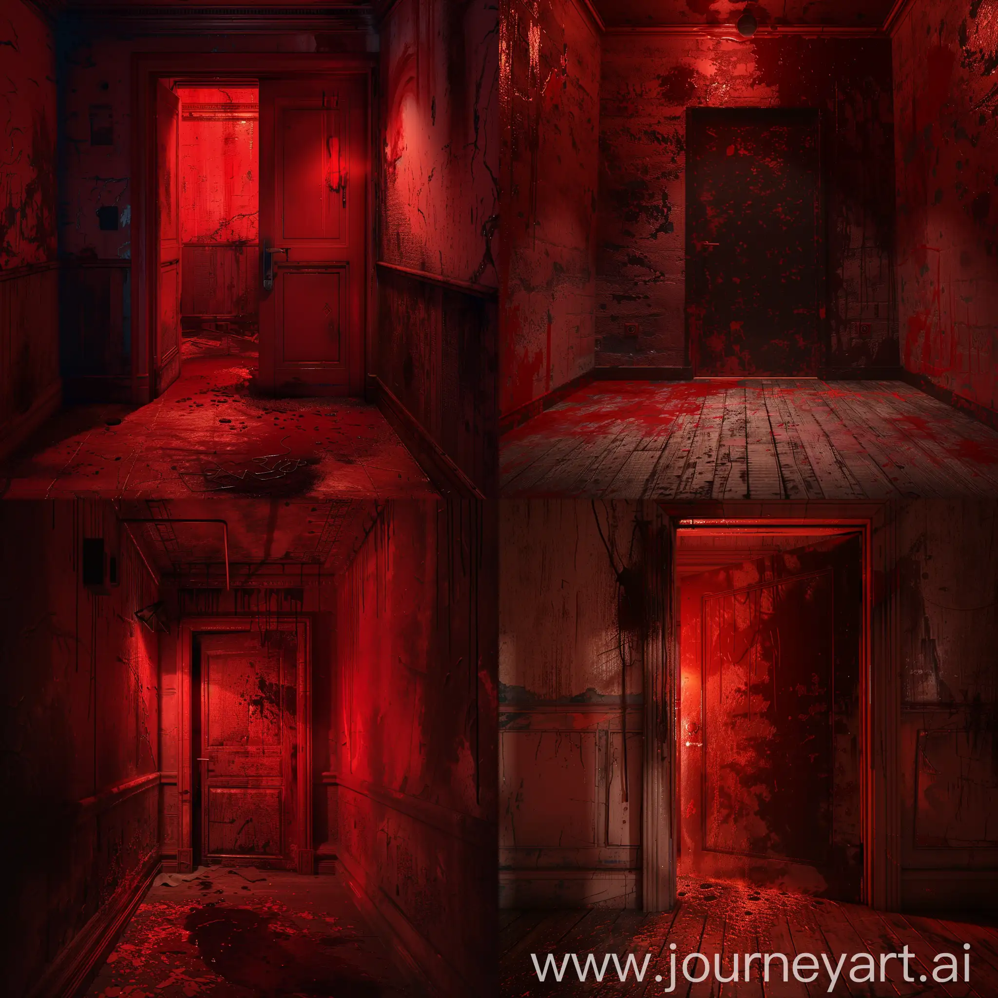 Mysterious-Red-Room-with-Locked-Door-and-Bloodstains