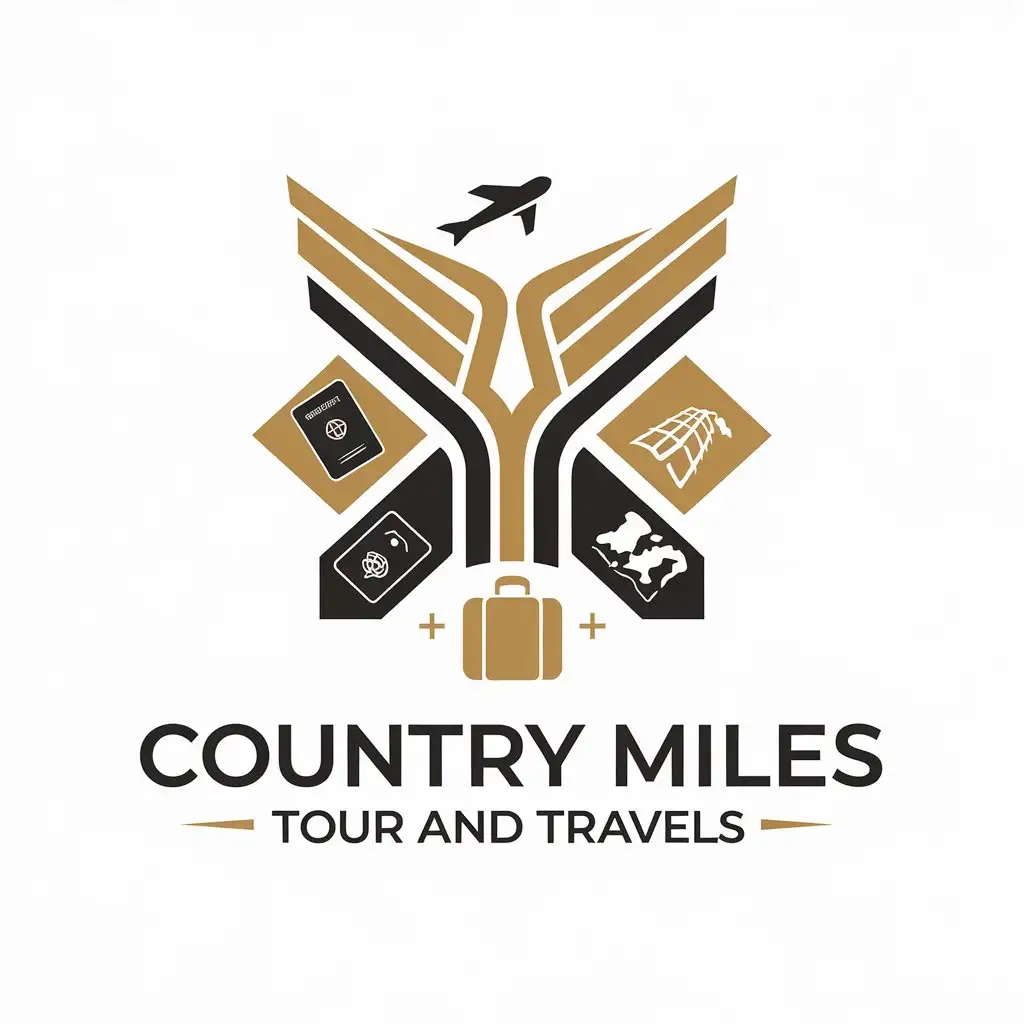 LOGO Design for Country Miles Tour and Travels Vector Logo Featuring Flight Symbol for the Travel Industry