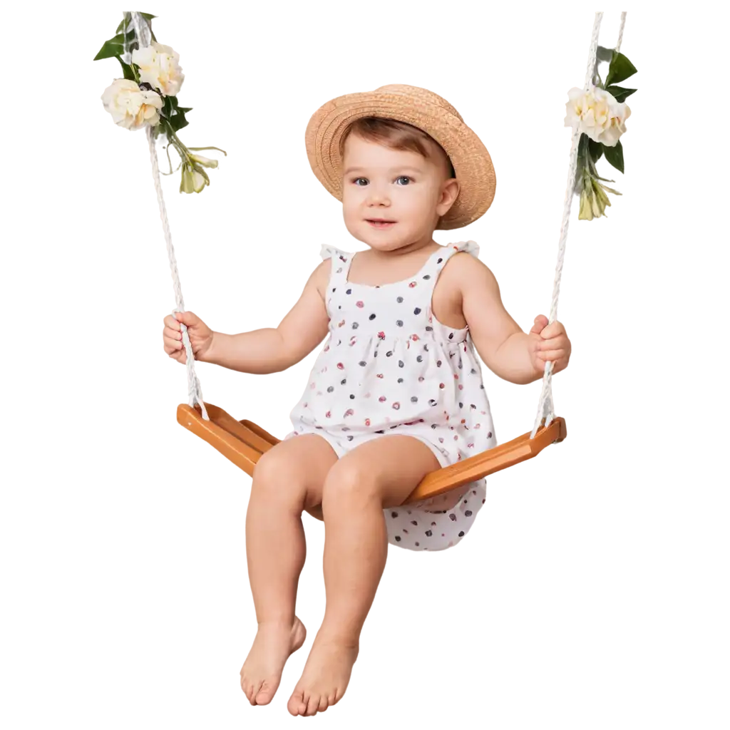 Adorable-Baby-in-Swing-Surrounded-by-Flowers-PNG-Image-for-HighQuality-Design