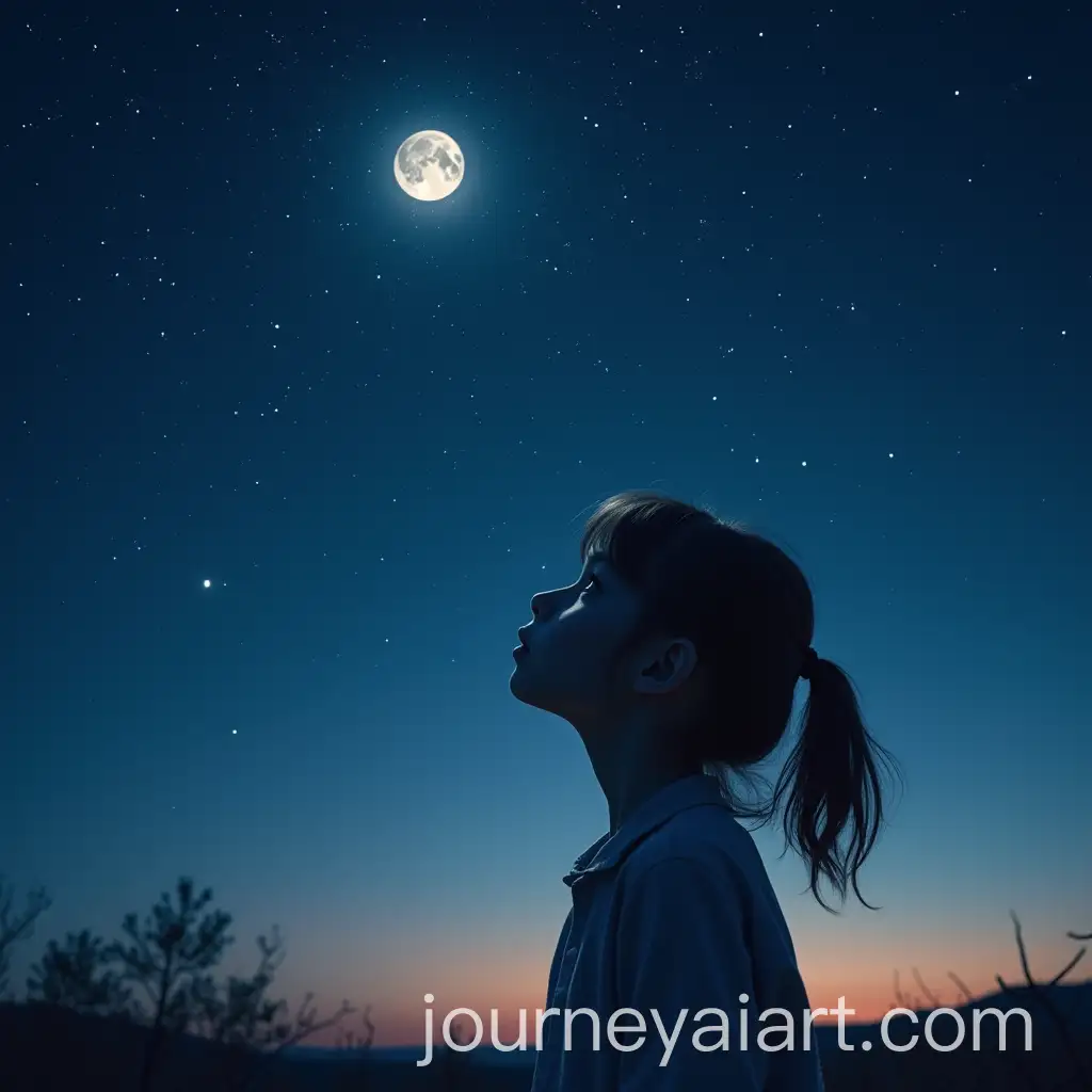 Girl-Gazing-at-Starry-Sky-with-Moon