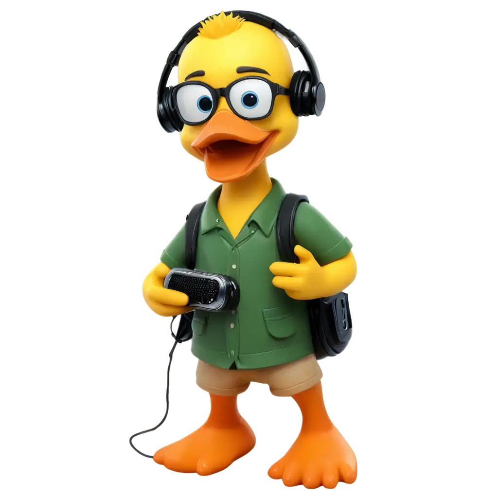 Cartoon-Duck-Rudeboy-Listening-Music-on-Radio-PNG-Image-Vibrant-and-Playful-Character-Design