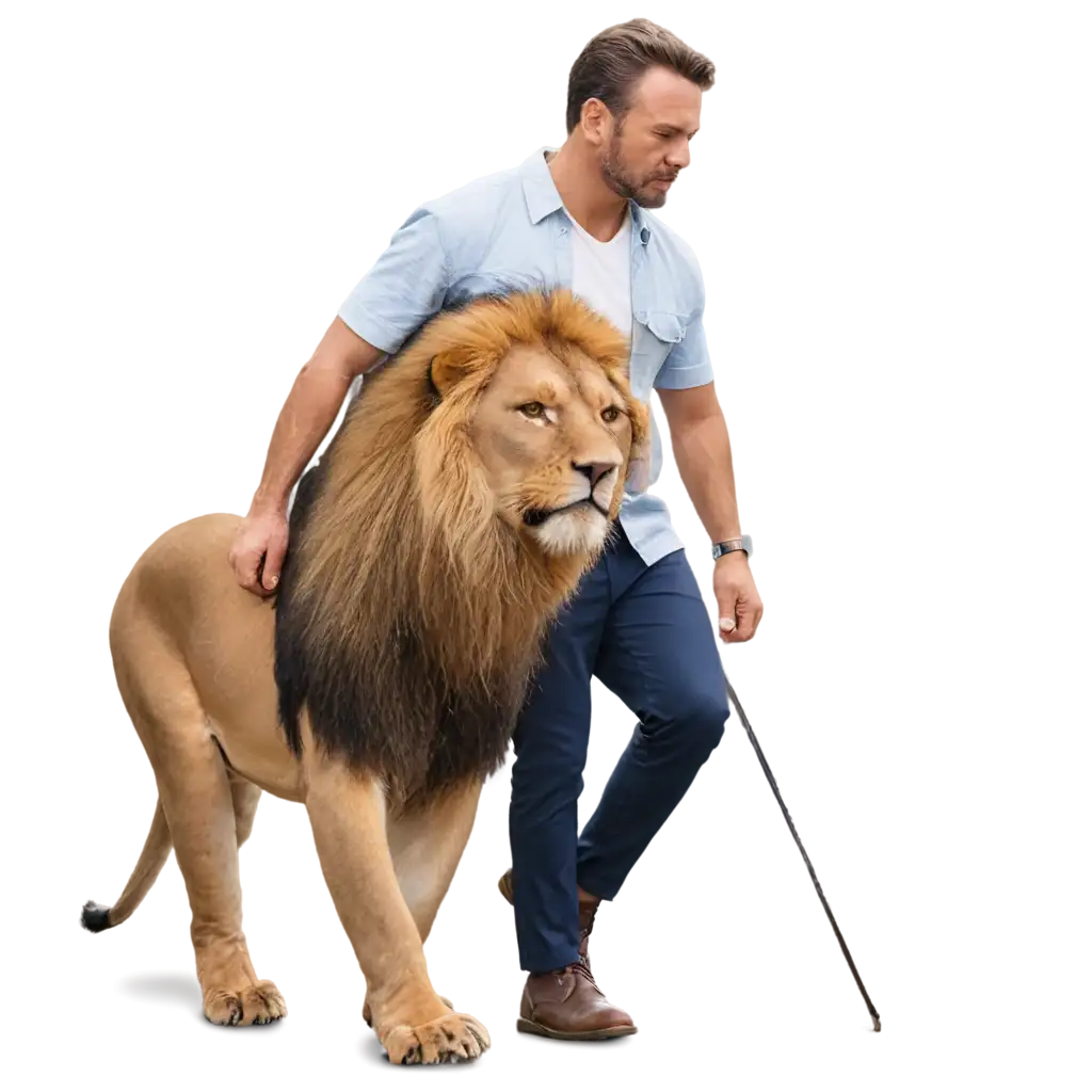 Tough-Man-Walking-with-a-Lion-in-the-Jungle-PNG-Image-for-HighQuality-Visuals