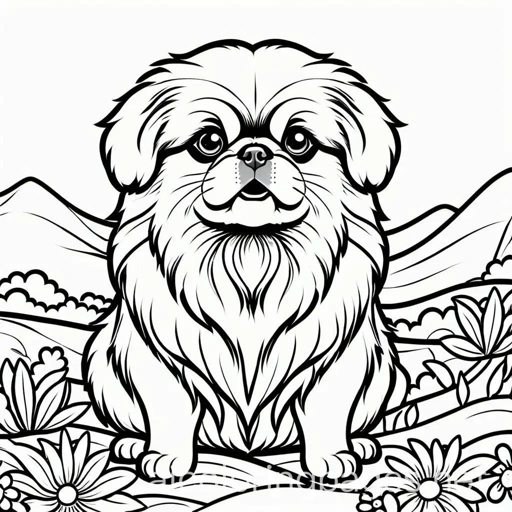 Pekingese-Coloring-Page-in-Simple-Black-and-White-Line-Art