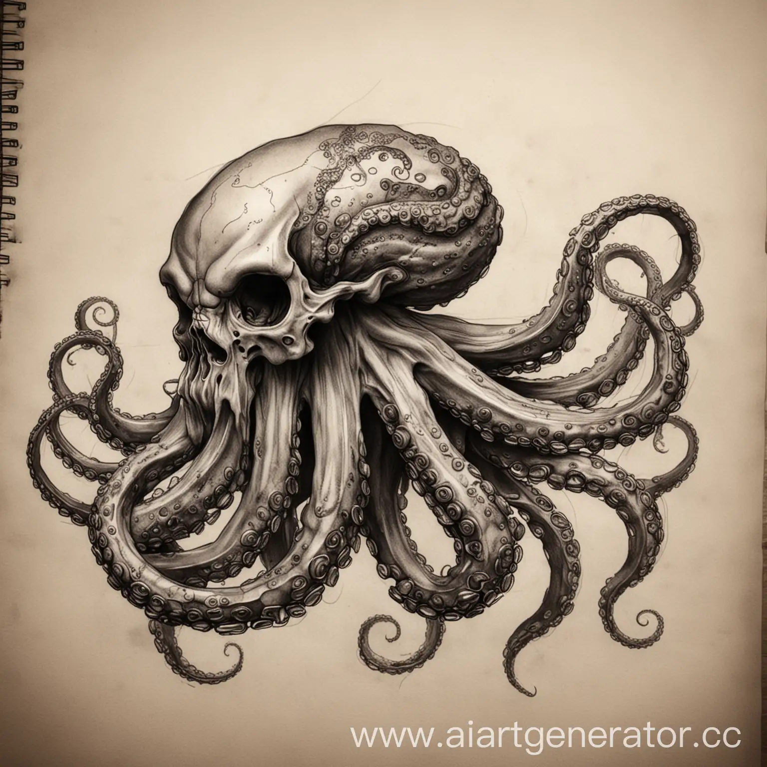 Tattoo-Sketch-Octopus-with-Skull-in-Profile