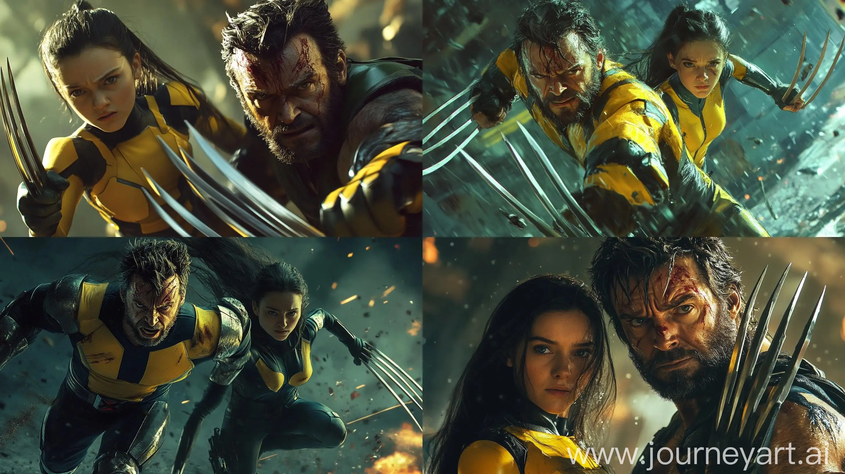 Hugh-Jackman-and-Dafne-Keen-Wolverine-and-X23-Fanart-in-Cinematic-Battlefield-Scene