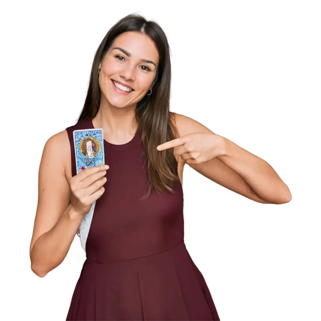 Smiling-Woman-with-Brown-Hair-Holding-Love-Tarot-Cards-PNG-Image