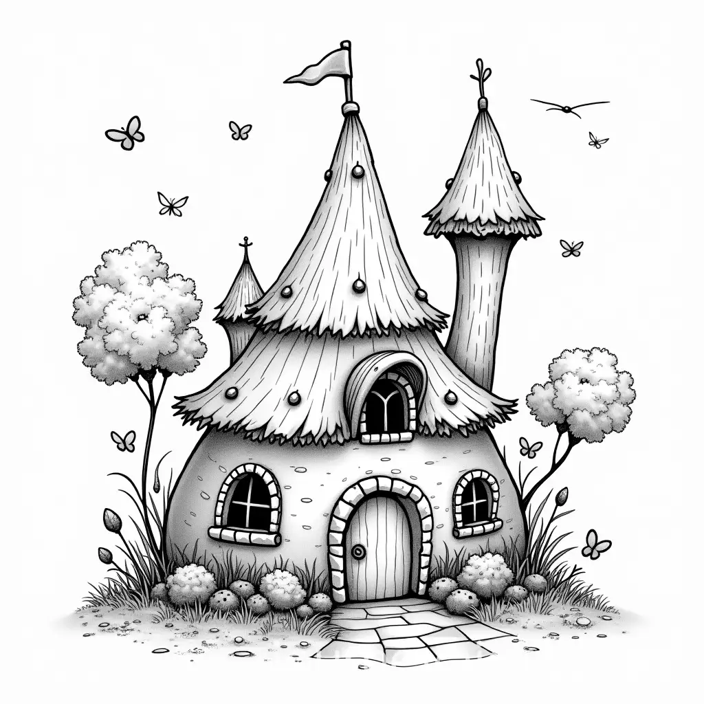 Fantastical-Fairy-House-with-Bold-Line-Art