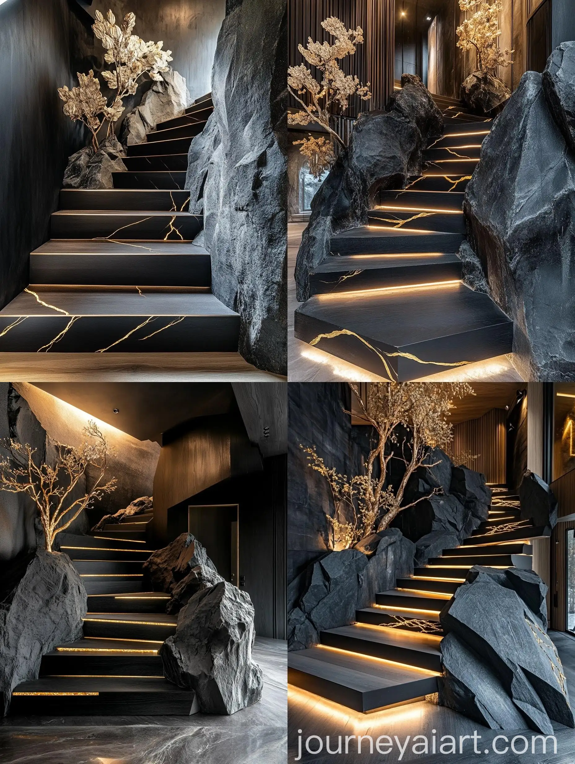 Grand-Wooden-Staircase-with-Gold-Veins-and-Unique-Mineral-Rock-Interior