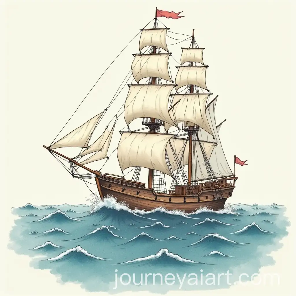 A-Ship-Sailing-Among-the-Waves-in-a-Vast-Ocean