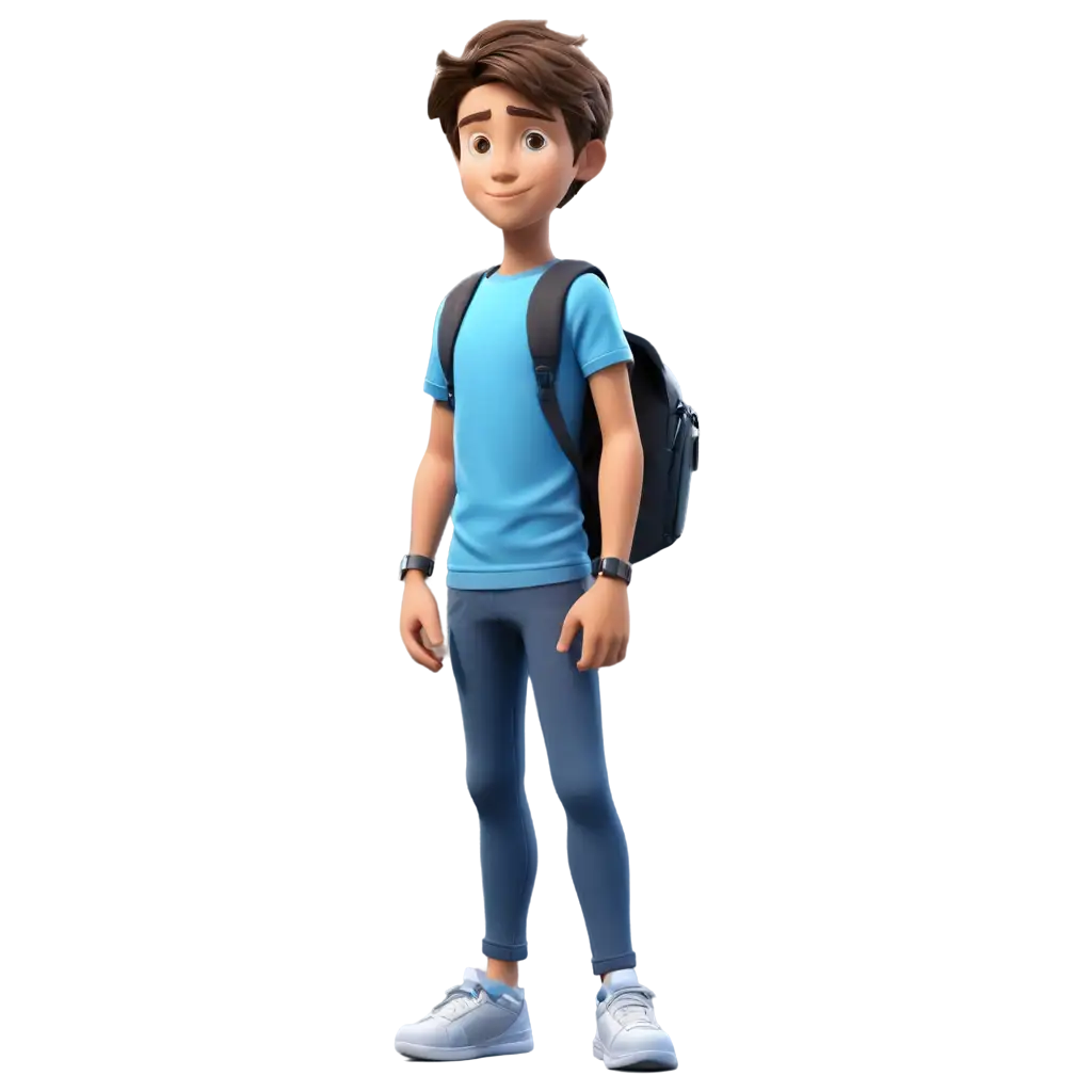 3D-Animated-Cartoon-Boy-PNG-with-Stylish-Brown-Hair-Blue-Tshirt-and-Futuristic-Glow-Background