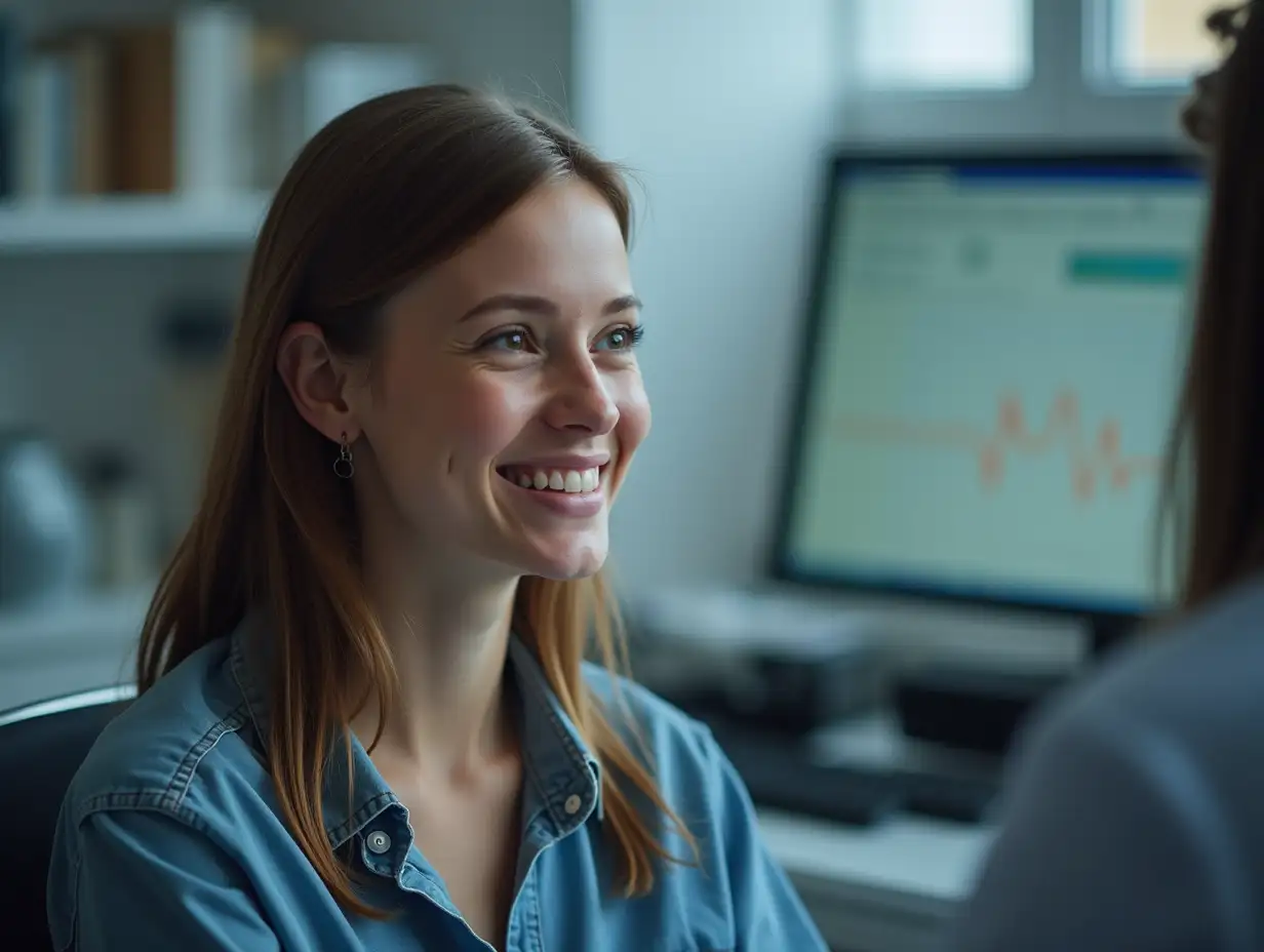 Cheerful-Young-Lady-Smiling-in-Lab-During-Brain-Analysis