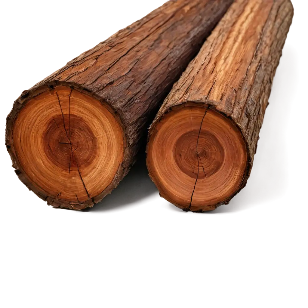 Create an image of bright red sandalwood logs stacked together with a smooth, shiny texture. The logs should have a realistic appearance with rich, deep red and golden hues to highlight their value. The background should be plain white to focus solely on the logs, ensuring clarity and simplicity in the design.