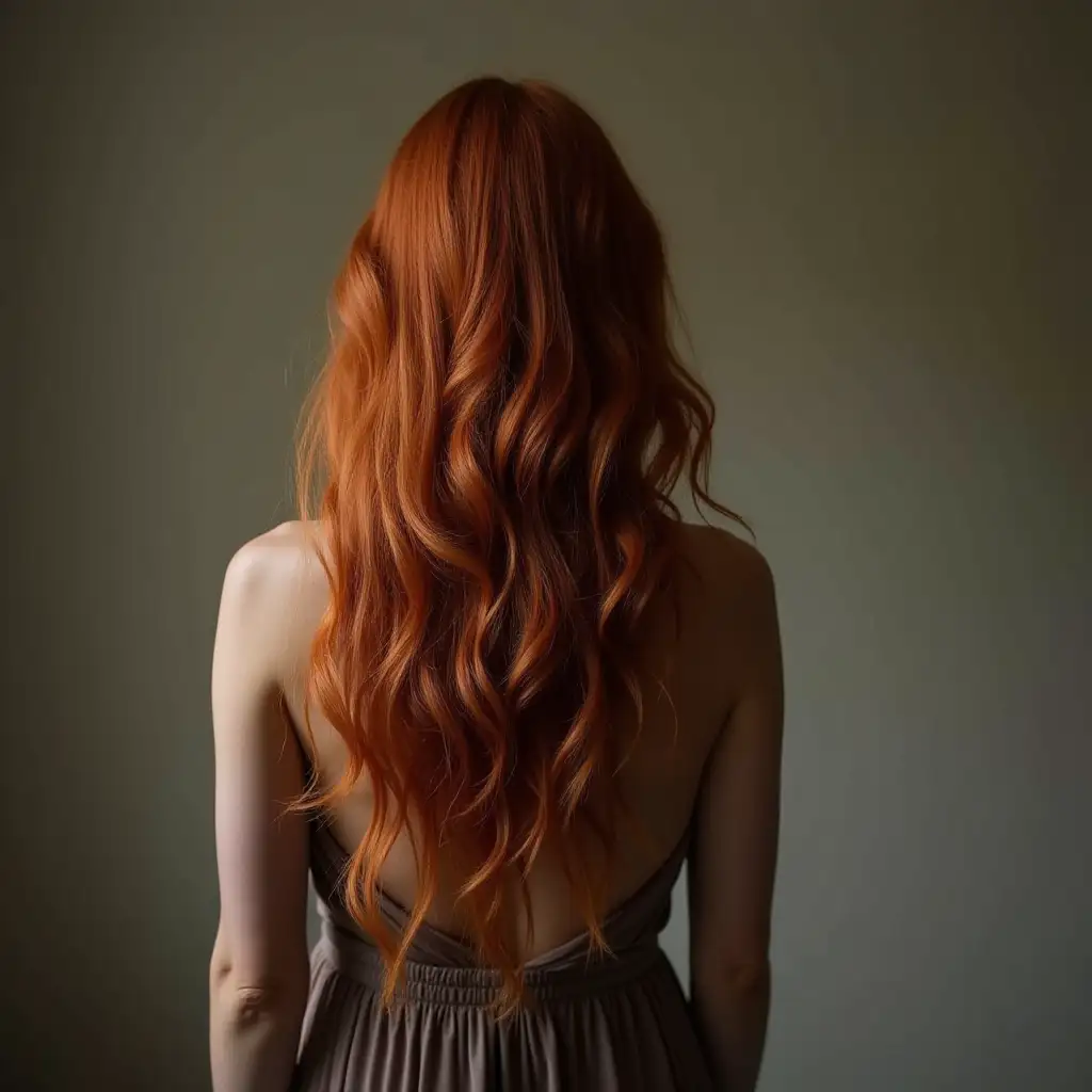 40YearOld-Woman-in-a-Boring-Dress-with-Long-RedBrownAI-Image-Prompt-Expansion-Curly-Hair-from-Behind