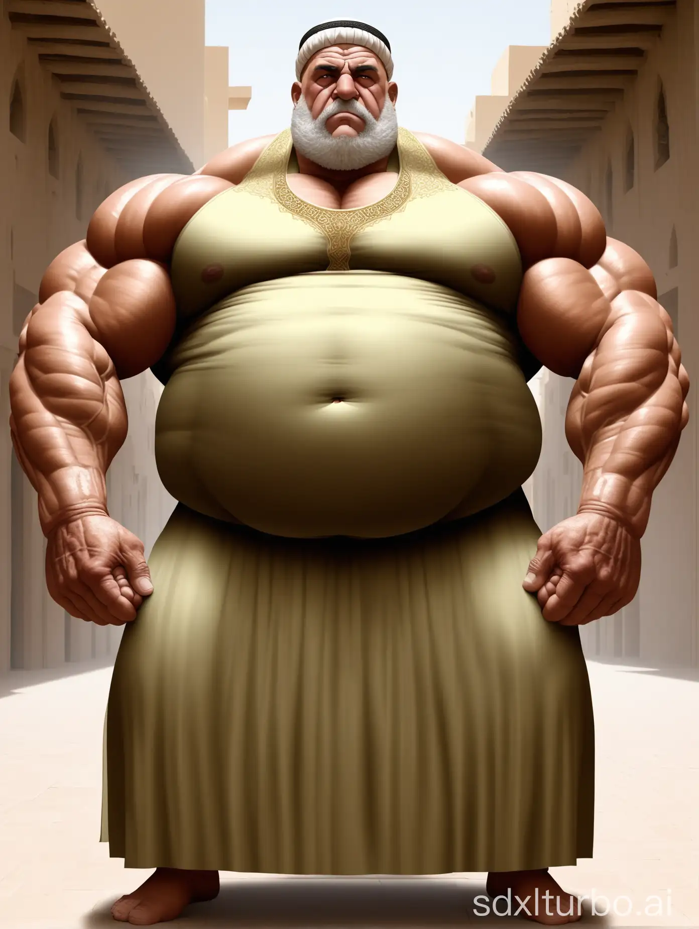 Massive-Muscular-Elderly-Man-in-Traditional-Arabic-Dress