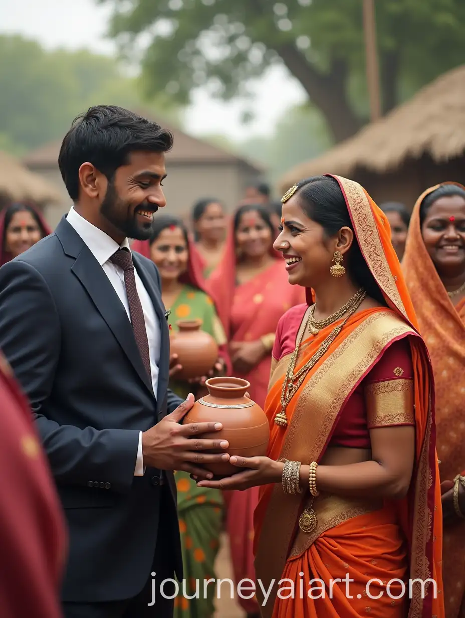 Cultural-Gathering-in-Indian-Village-with-Traditional-Exchange-of-Clay-Pots