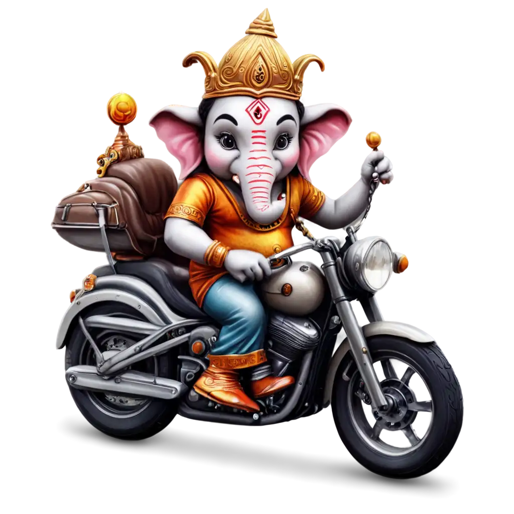 PNG-Image-of-Cute-Lord-Ganesh-Riding-Harley-Davidson-Enhance-Your-Content-with-Unique-Visuals