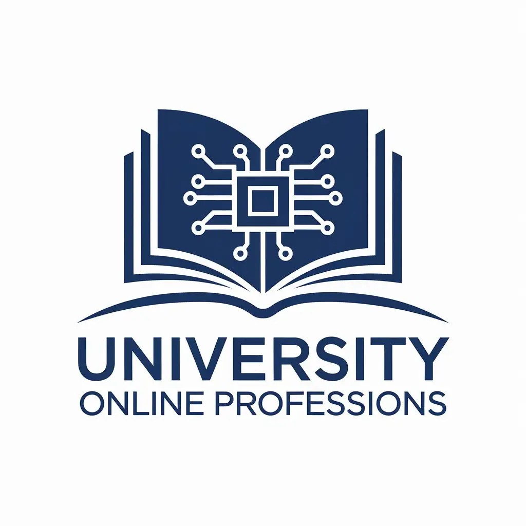 a vector logo design,with the text "university online professions", main symbol:Online textbook,complex,be used in Education industry,clear background