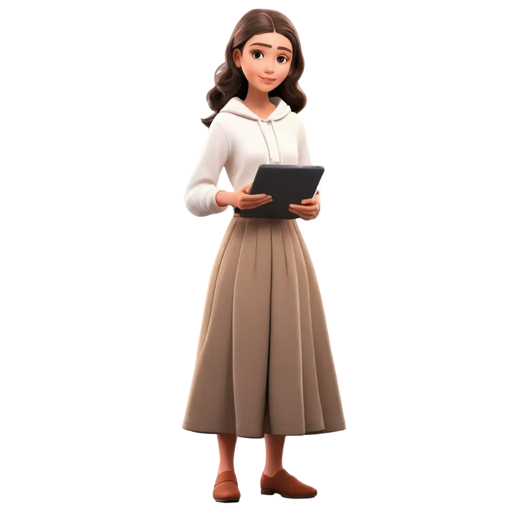 PNG-Image-of-an-Animated-Girl-with-Covered-Head-and-Long-Skirt-Holding-a-Tablet