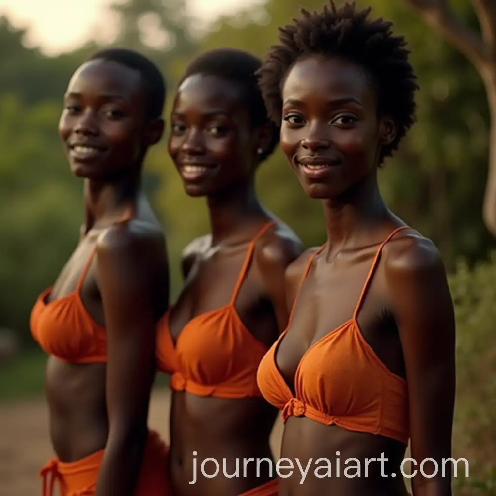 Three-African-Girls-with-Graceful-Beauty-in-Garden-Morning-Light