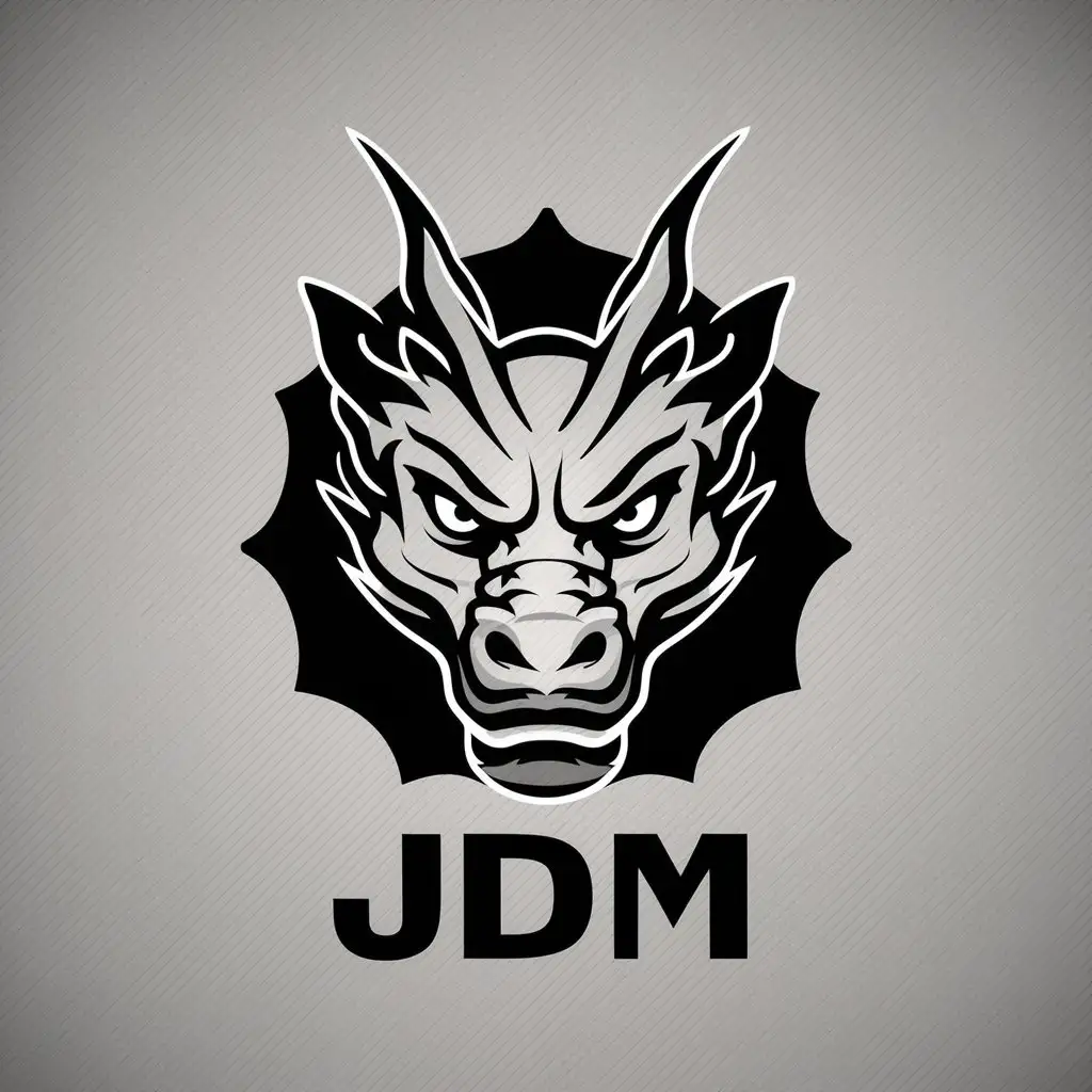 LOGO Design for JDM Dragon Face in 3D Black and White Complex Design