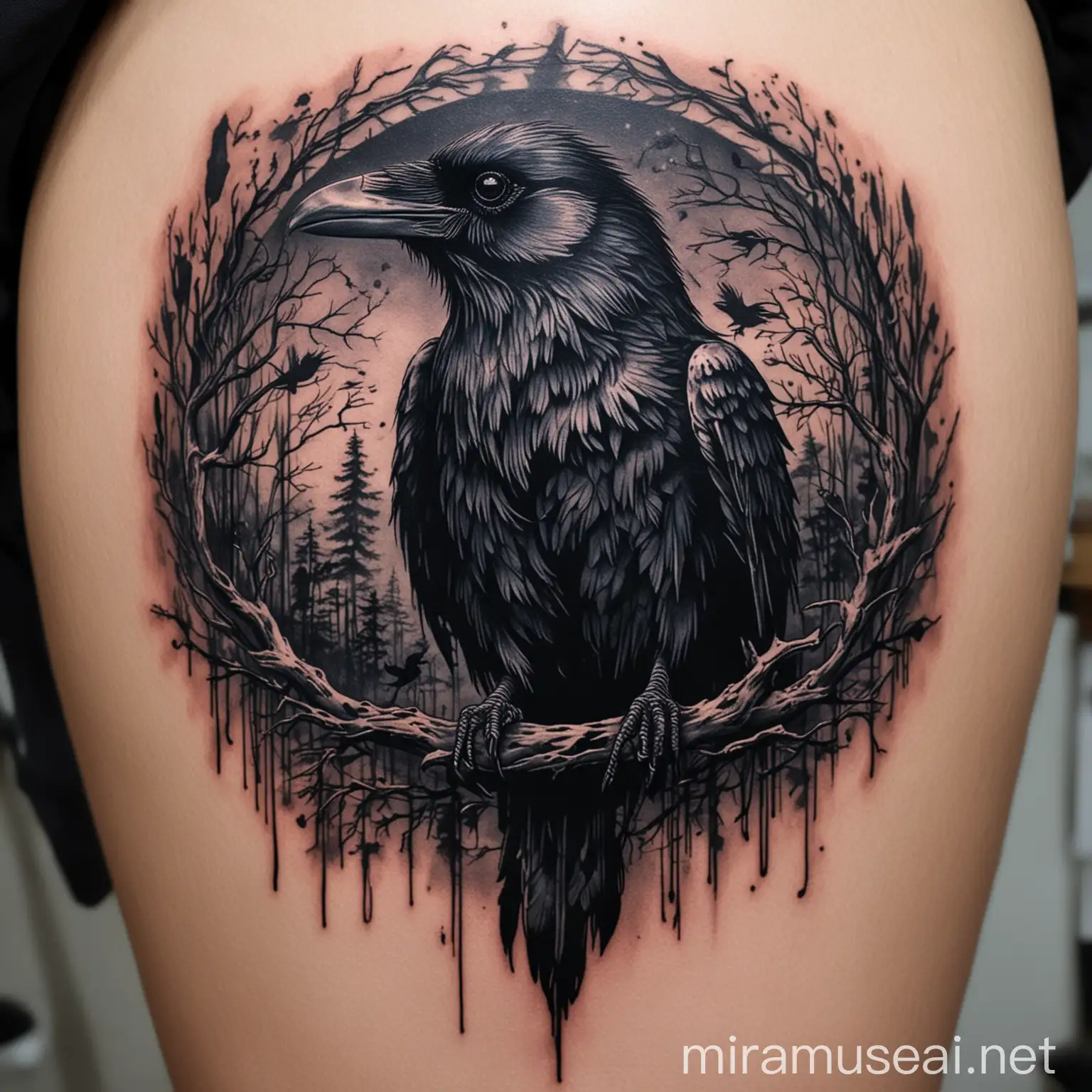 Mysterious Raven Tattoo Design