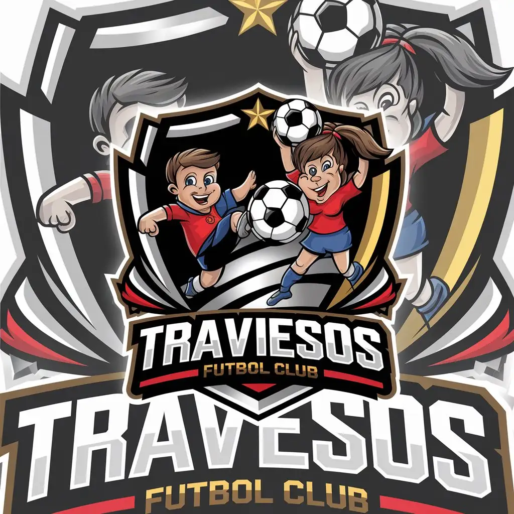 LOGO Design for Traviesos Futbol Club Cartoonish Kids Theme with Vibrant Colors