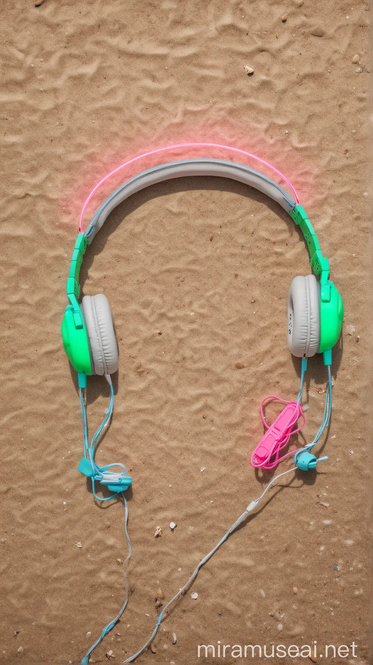 Neon Headphones on Summer Beach