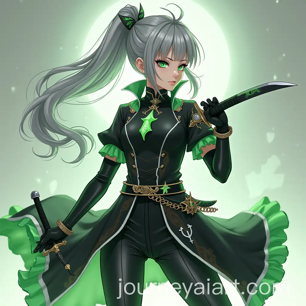 Genshin-Impact-Style-Character-with-Gray-Hair-and-Green-Highlights-Holding-a-Dagger