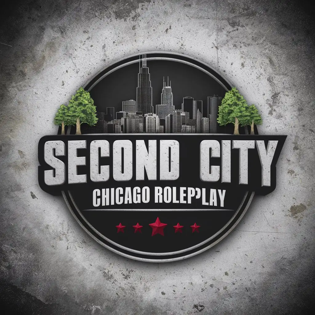 LOGO Design for Second City Chicago Roleplay Concrete Urban Theme with Red Stars and Cityscape