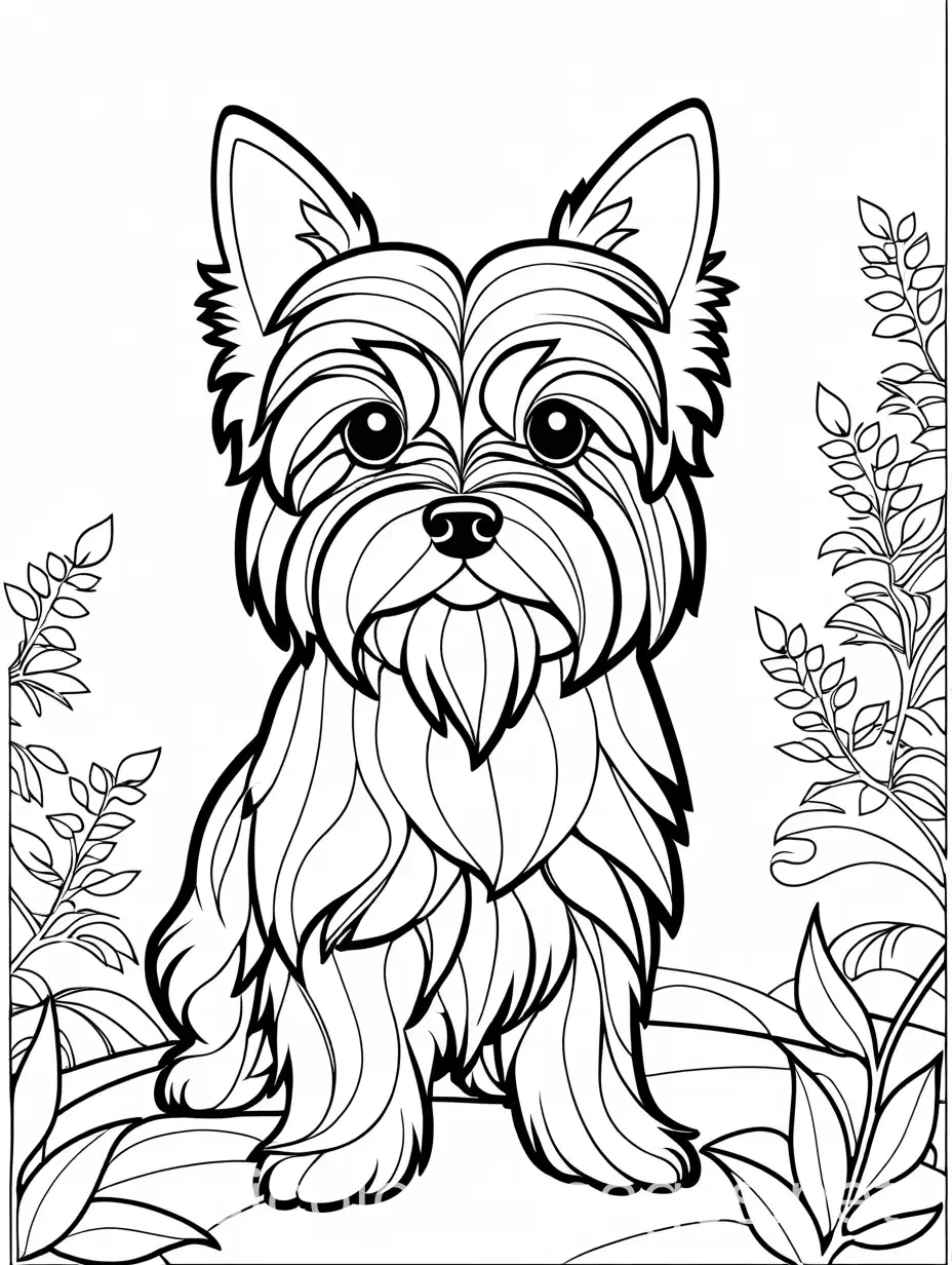 Yorkshire-Terrier-Among-Hedge-Simple-Coloring-Page-for-Kids