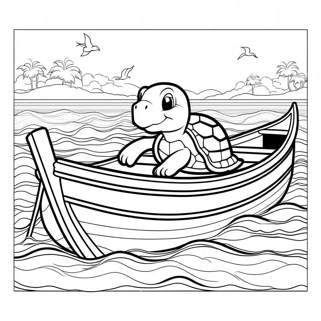 Teenage-Turtle-Coloring-Page-in-Boat-for-Coloring-Book