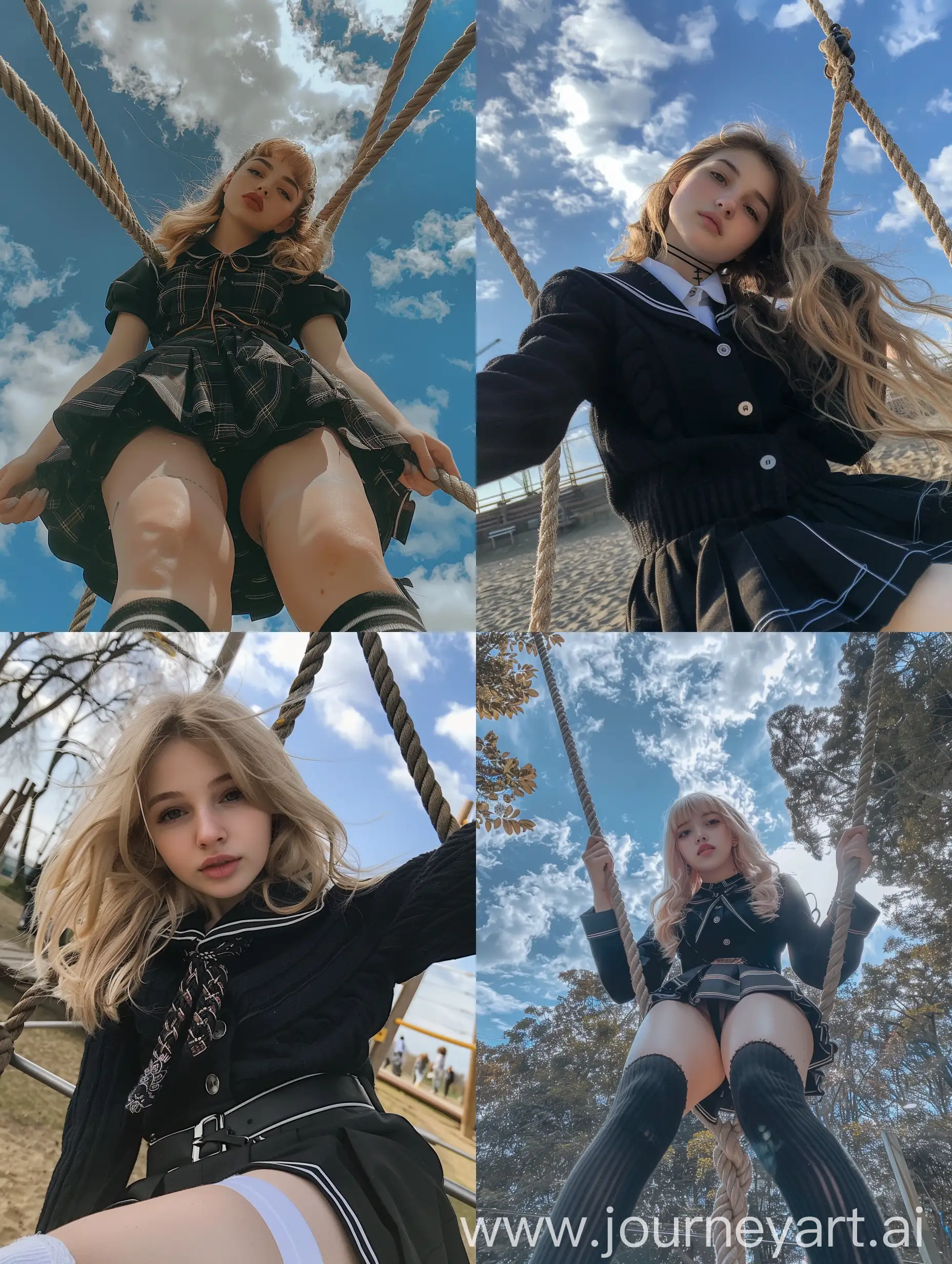 Young-Influencer-in-Black-School-Uniform-Taking-Natural-Selfie-Outdoors