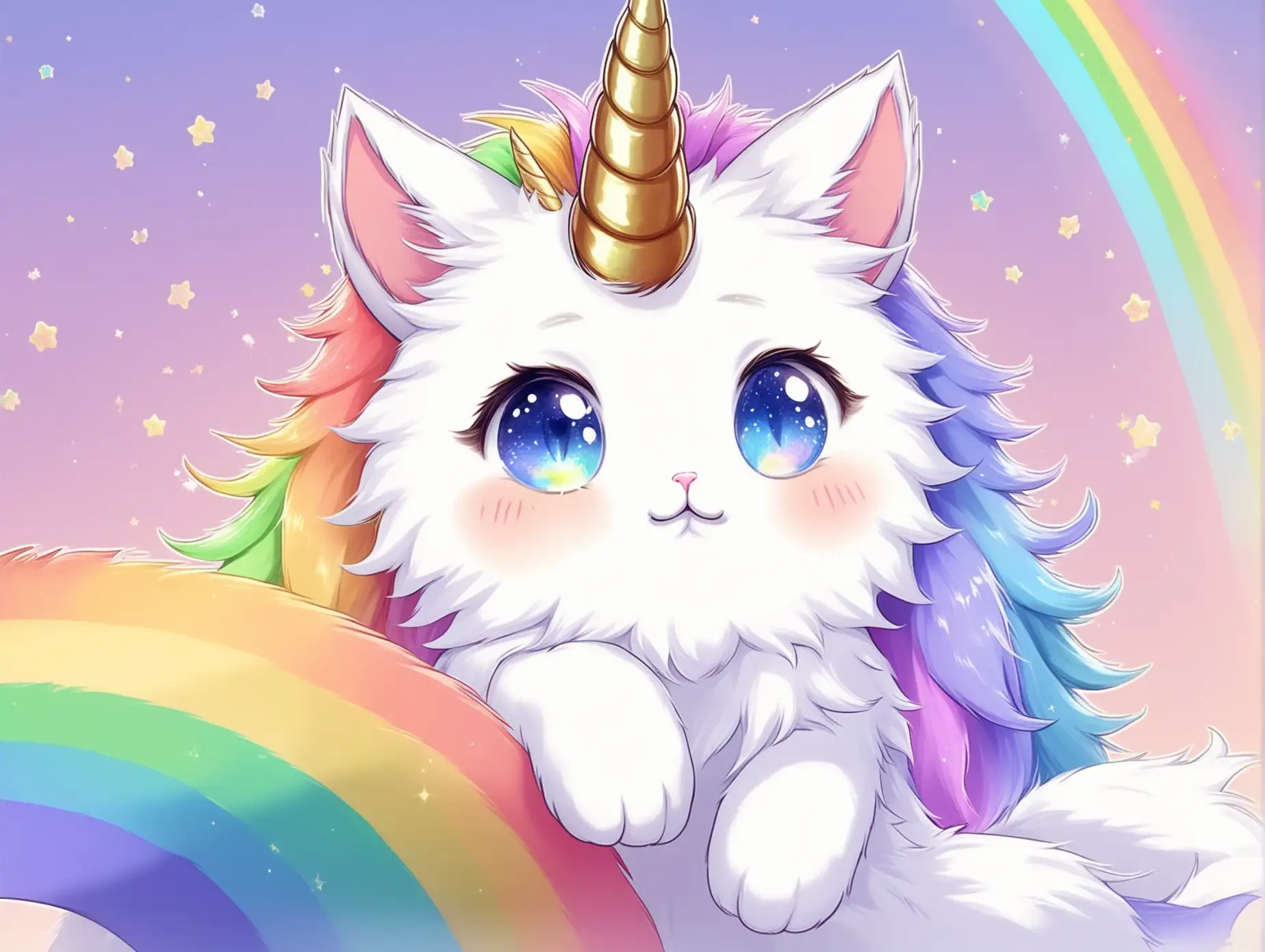 Adorable White Cat with Rainbow Unicorn Horn