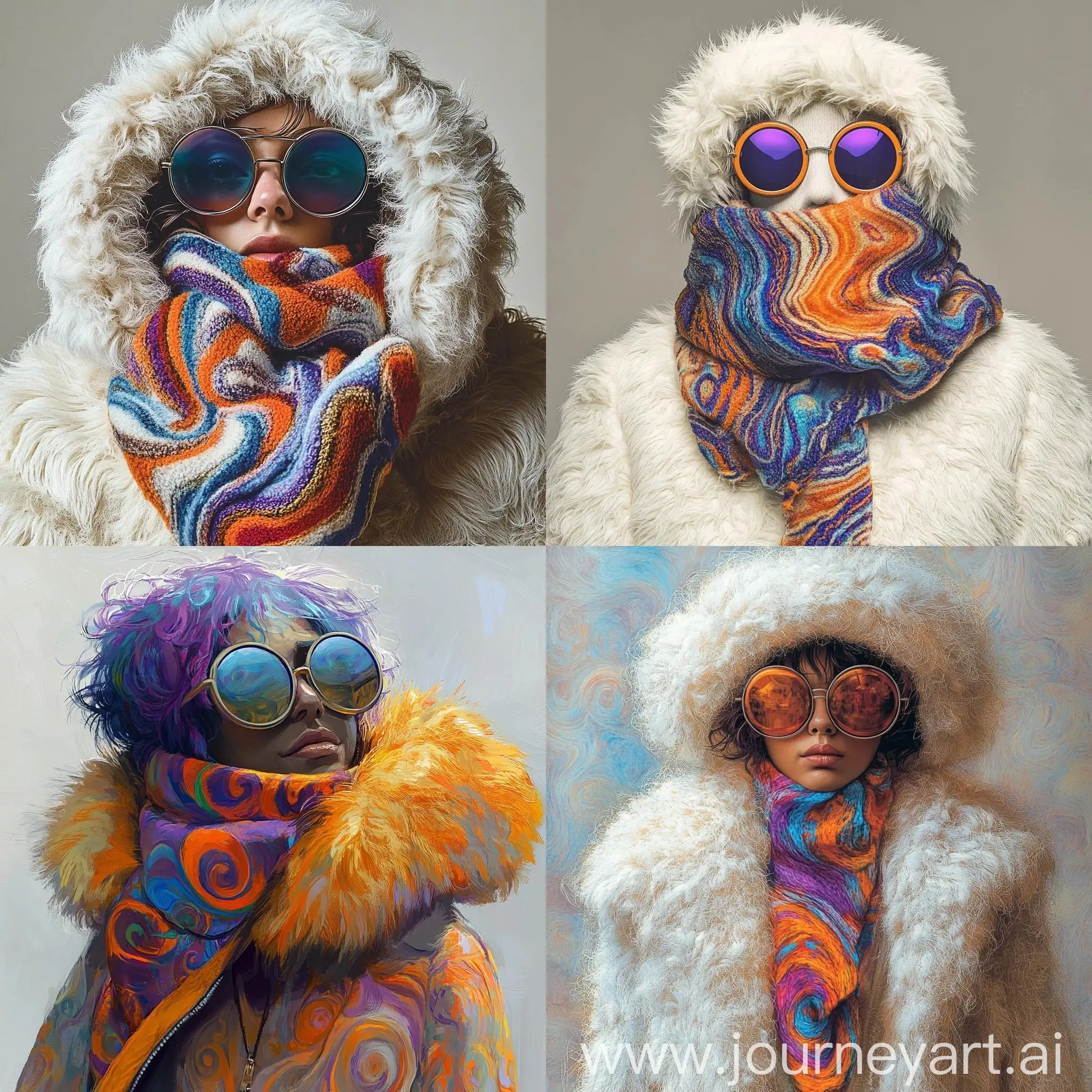 Fashionably-Fluffy-Jacket-with-Colorful-Scarf-and-Glasses