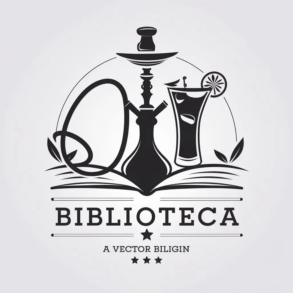 LOGO Design for Biblioteca Minimalistic Hookah Cocktail and Book Theme