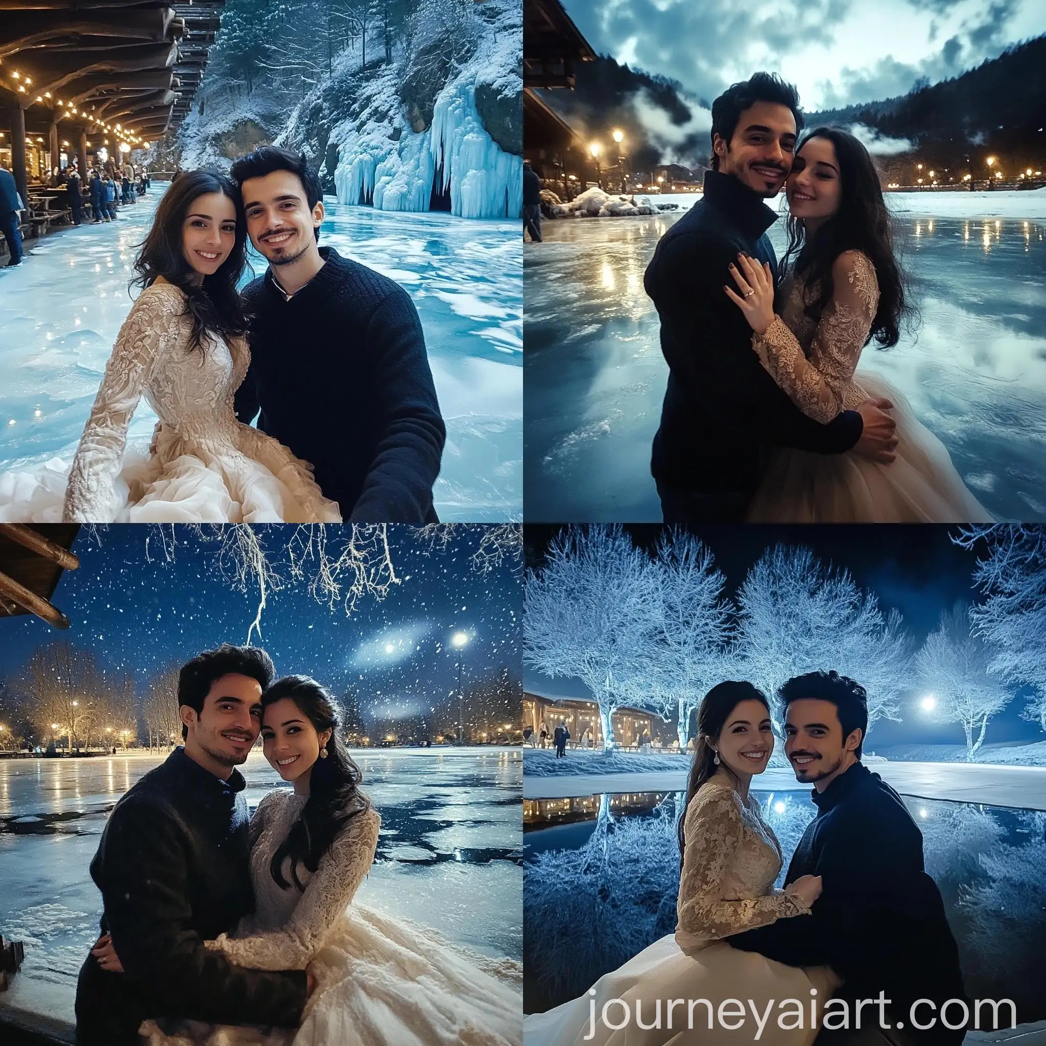 Couple-Skating-on-Frozen-Lake-at-Sunset