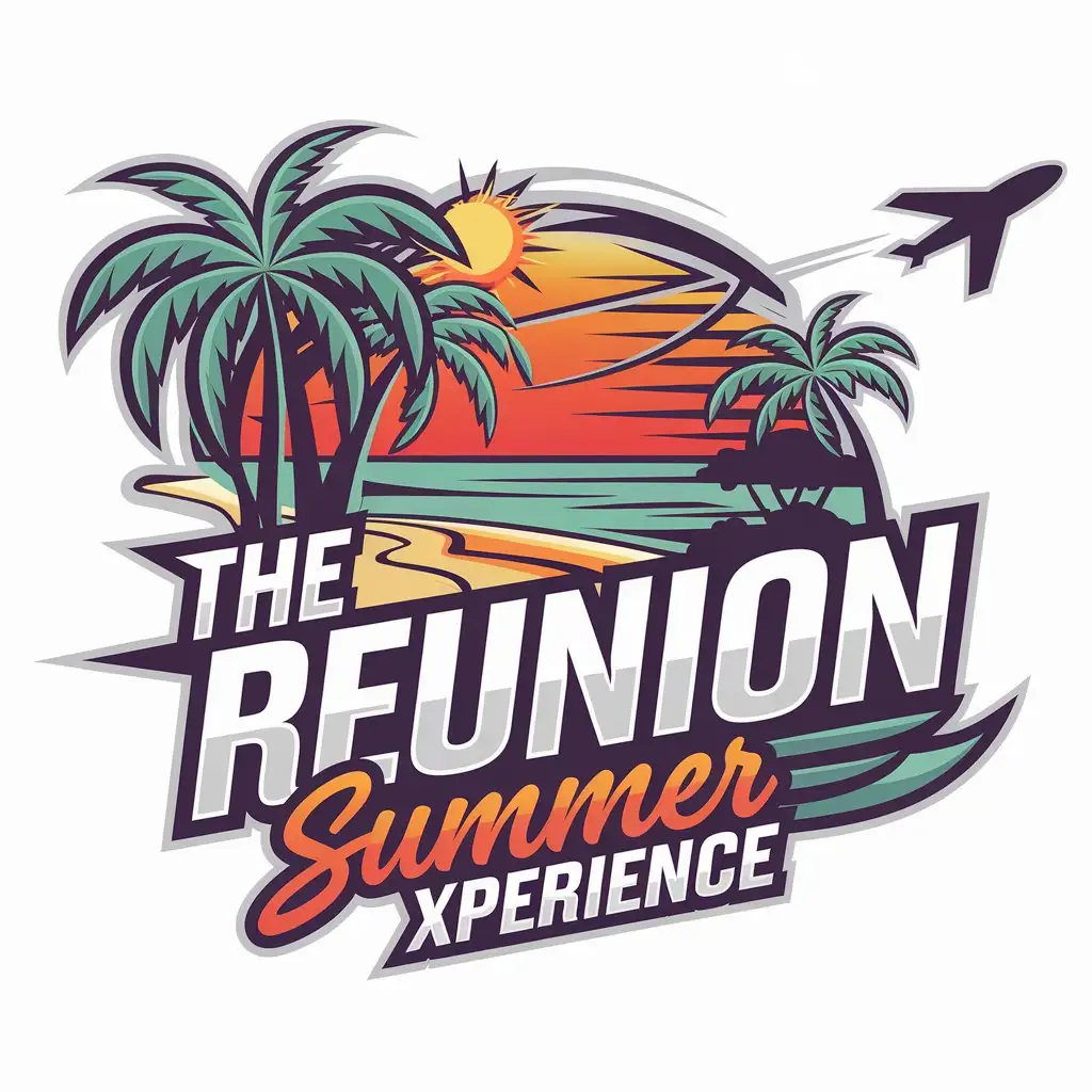 LOGO Design for The Reunion Summer Xperience Tropical Beach Fun Theme with Flight Elements