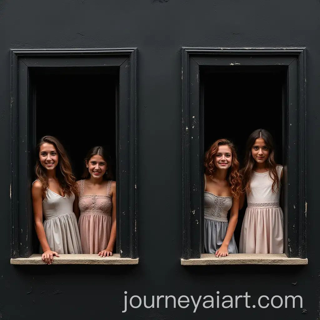 Four-Spanish-Girls-in-Windows-of-Black-House