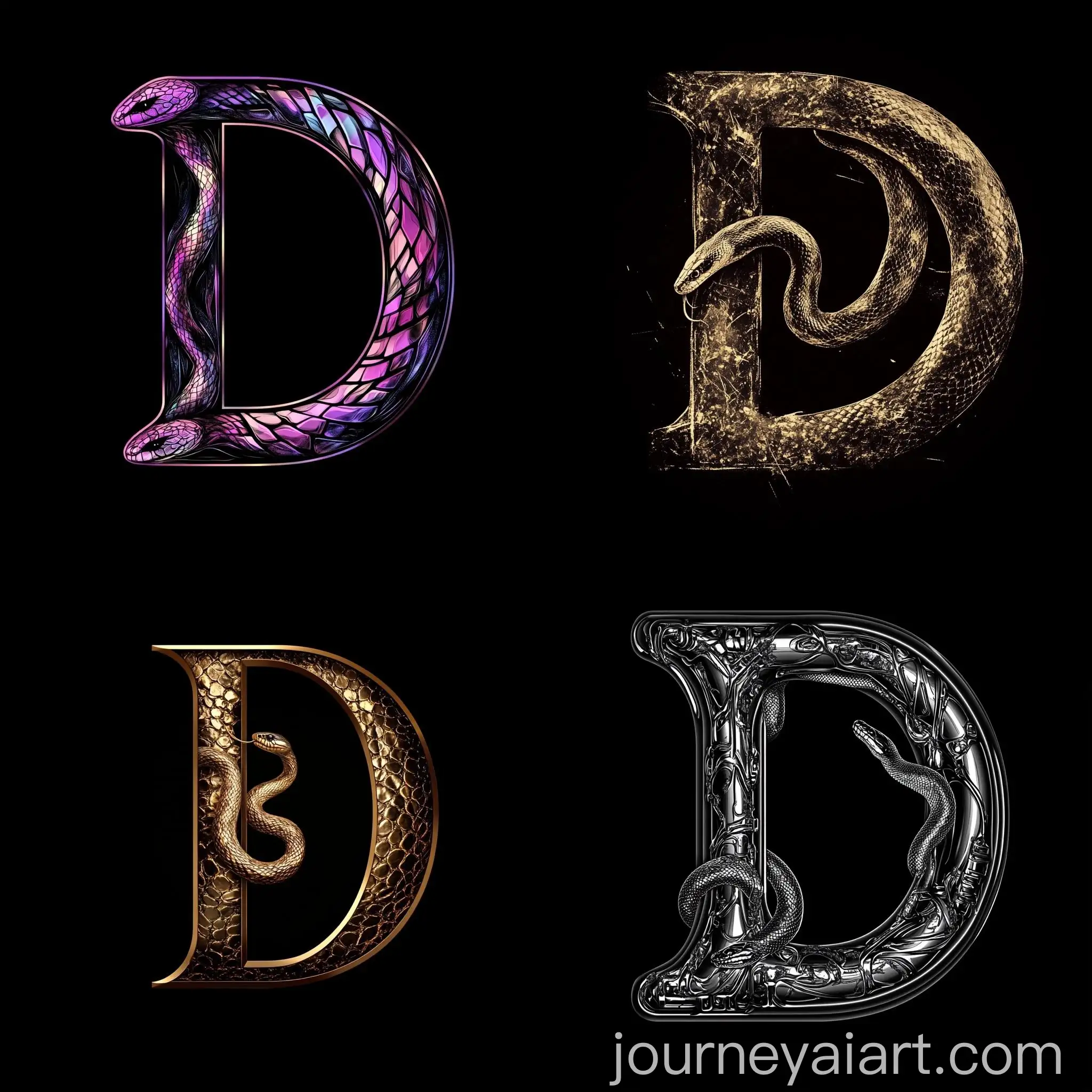 Abstract-Letter-D-Logo-Design-with-Snake-Inside-on-Black-Background