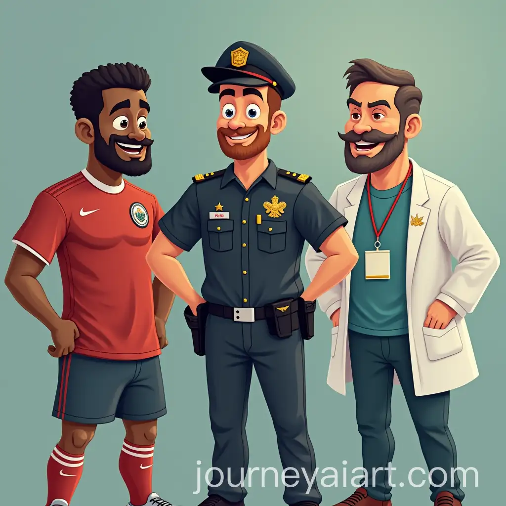 Three-Friends-A-Footballer-Police-Officer-and-Doctor-in-Casual-Setting