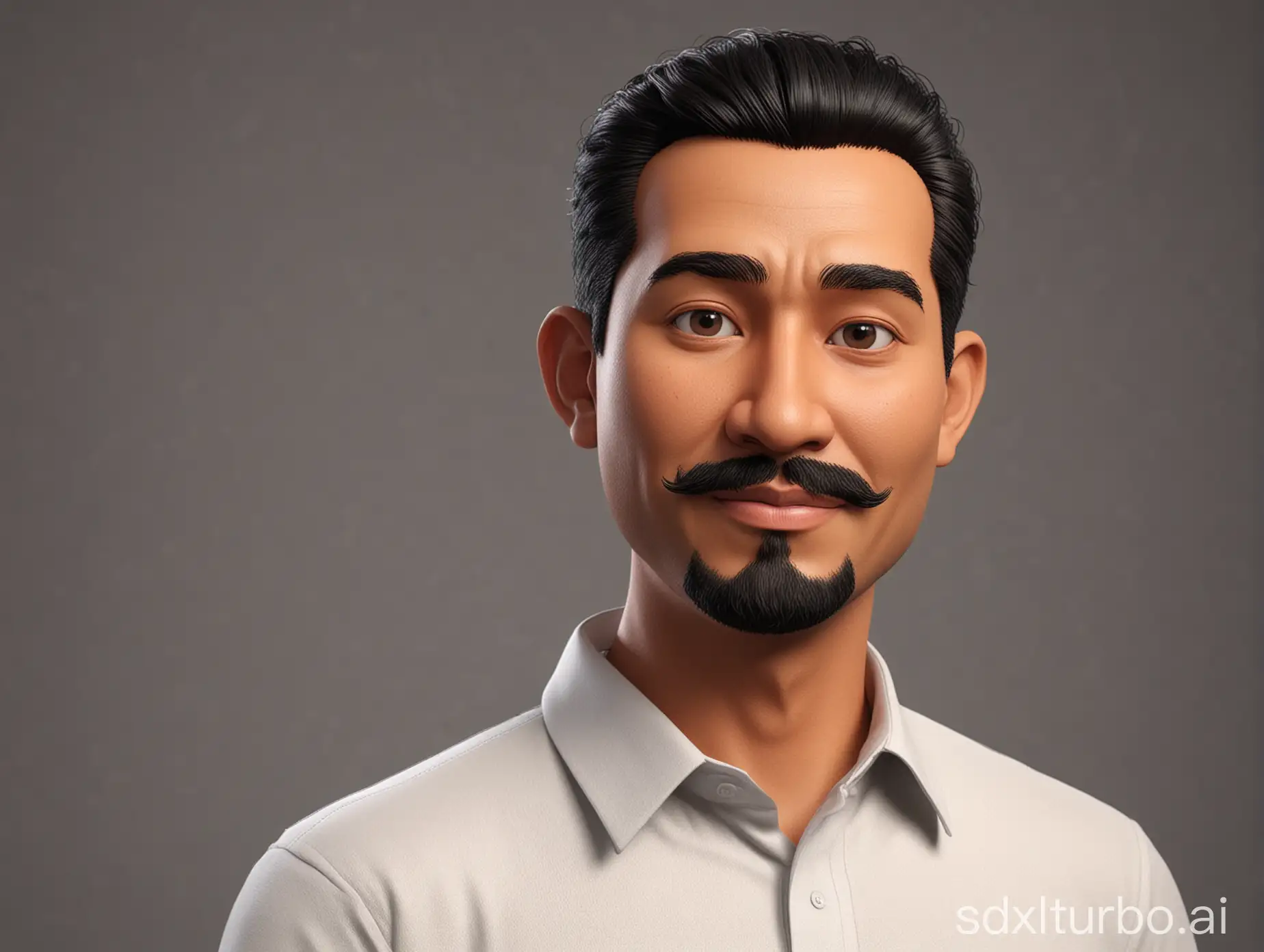 Cartoonstyle-3D-Portrait-of-a-Handsome-50YearOld-Indonesian-Man-in-White-Shirt