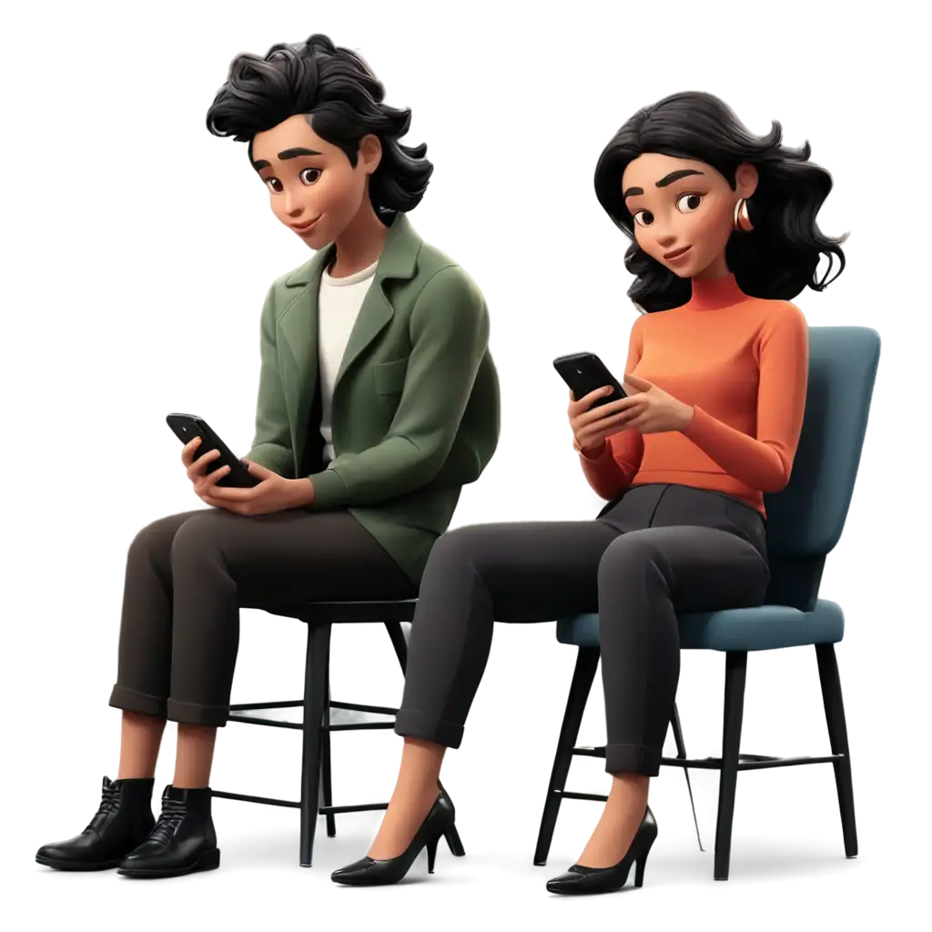 Cartoon-People-Sitting-on-a-Chair-Looking-at-a-Phone-HighQuality-PNG-Image