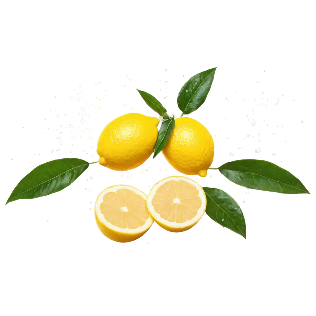 Fresh-Delicious-Lemons-Splashing-with-Leaves-Transparent-PNG-Image-for-Versatile-Use