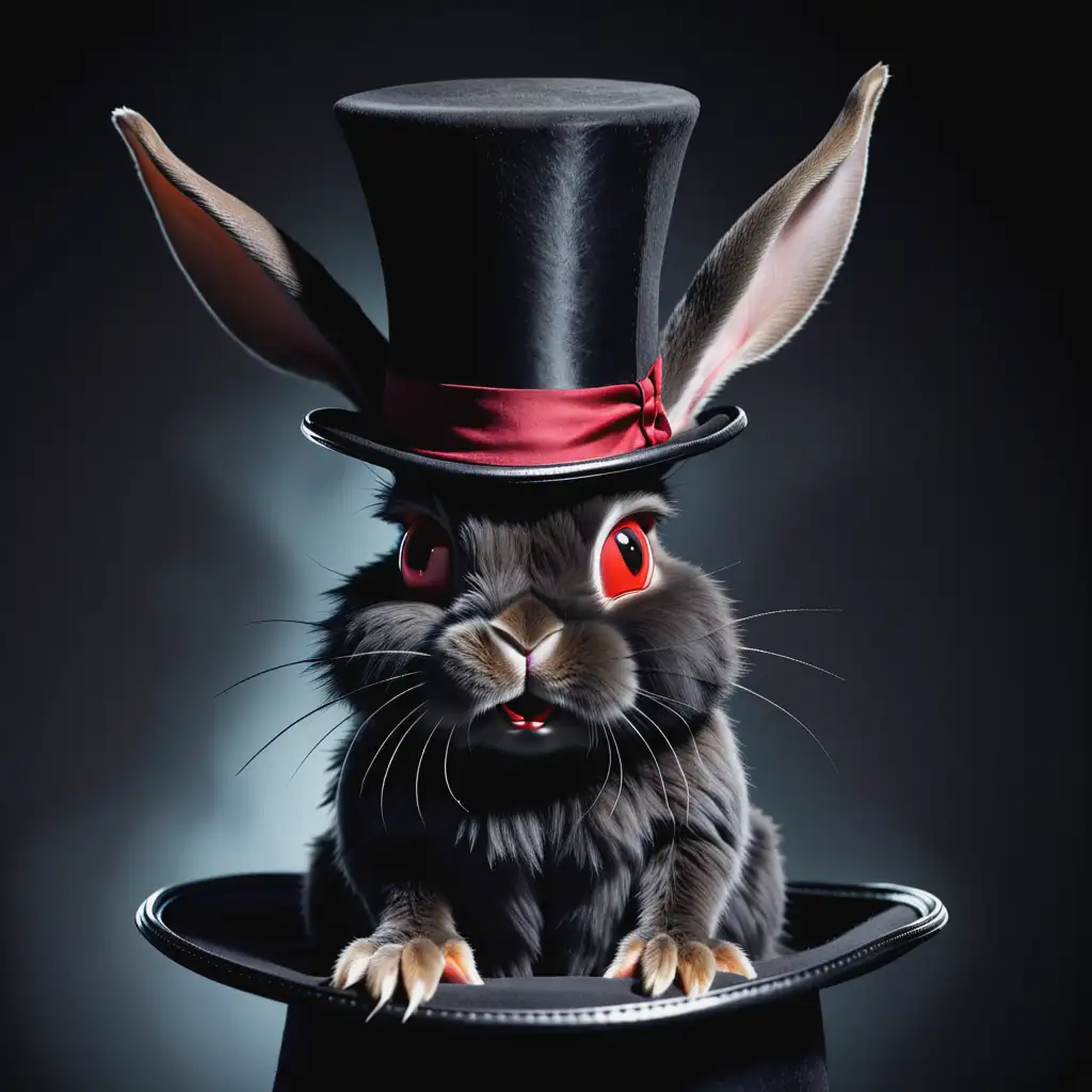 Mischievous Demon Rabbit Emerging from an Upturned Top Hat