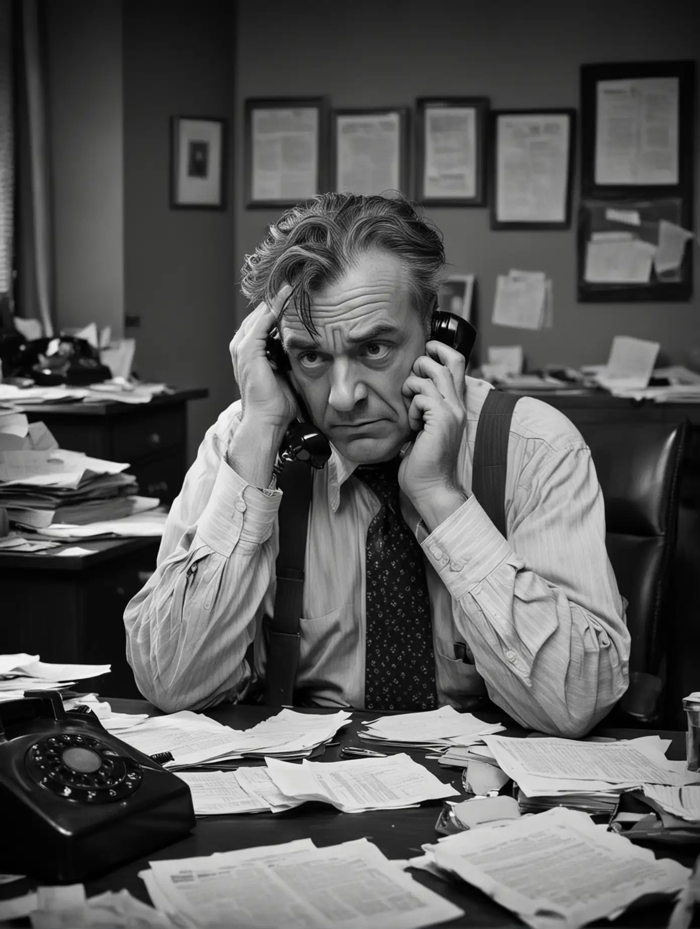 Stressed MiddleAged Man in 1940s Office Scene