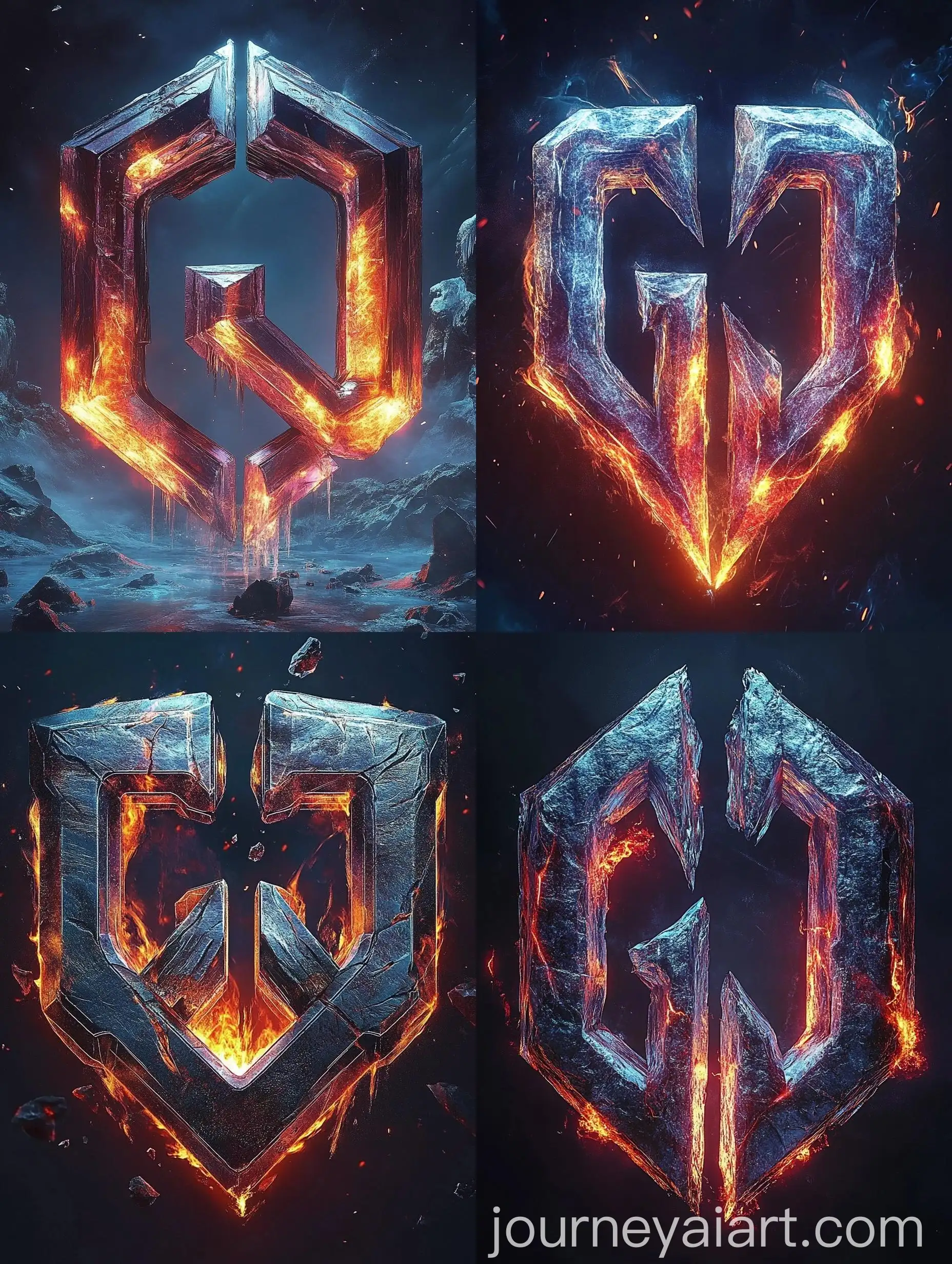 Futuristic-Ice-and-Fire-Themed-3D-Logo-for-Gaming-Clan-GDQ